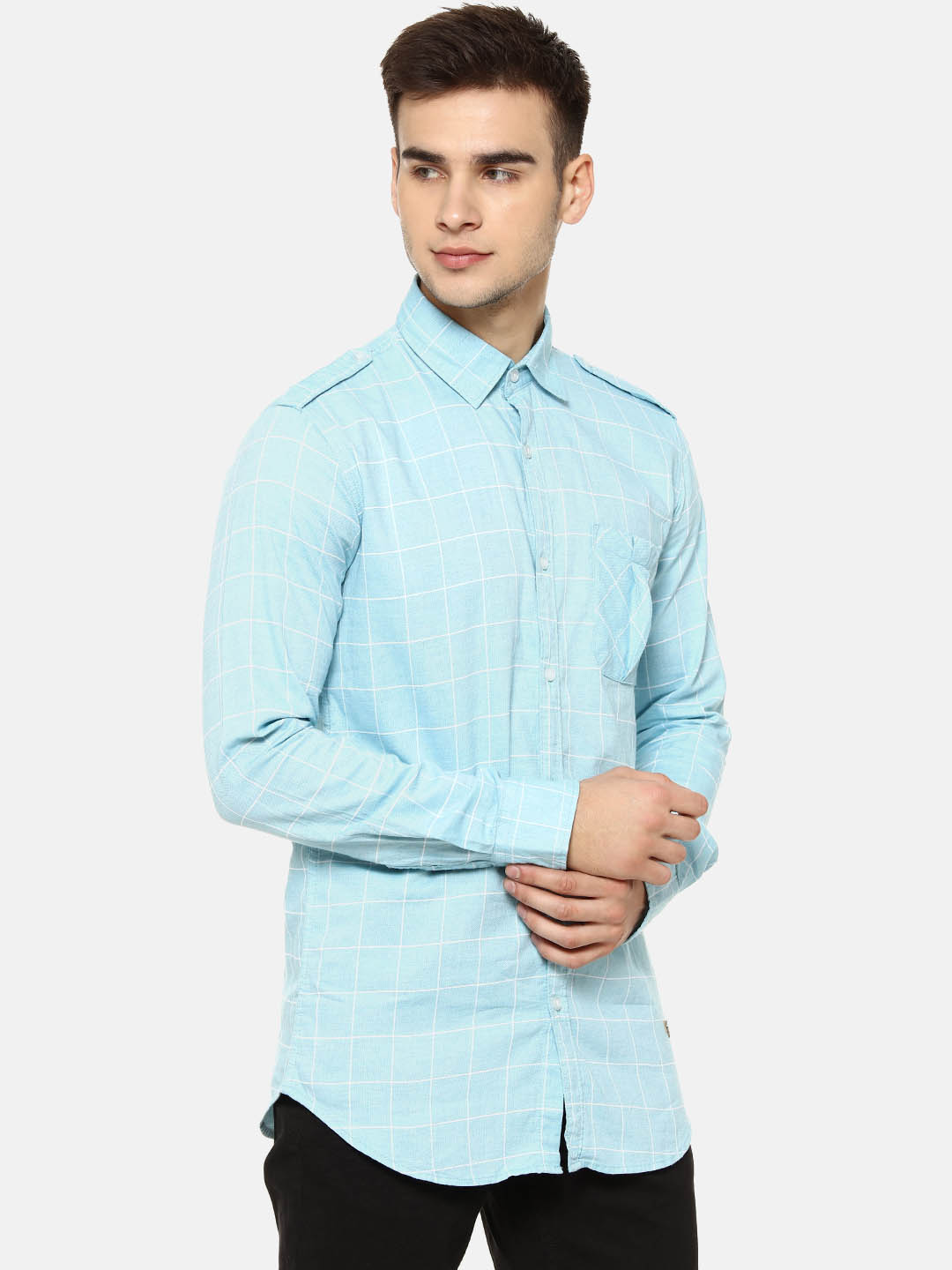 Shop Men Checks Casual Spread Light Blue Shirt-Back