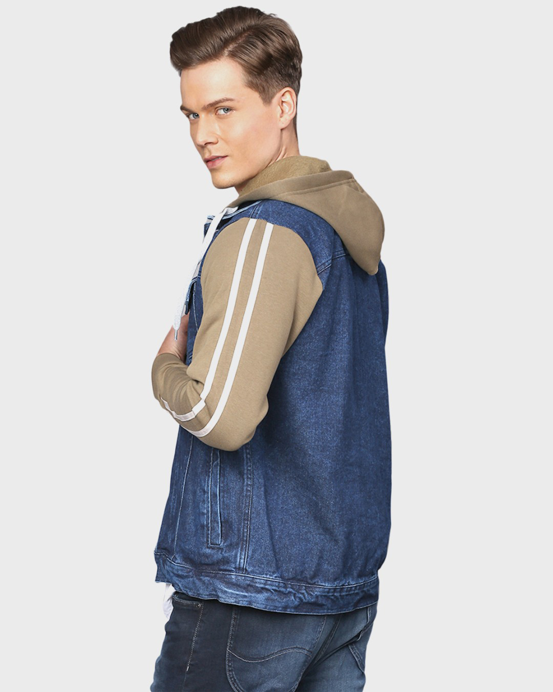 Shop Men's Multicolor Colorblock Full Sleeve Stylish Casual Denim Jacket-Back