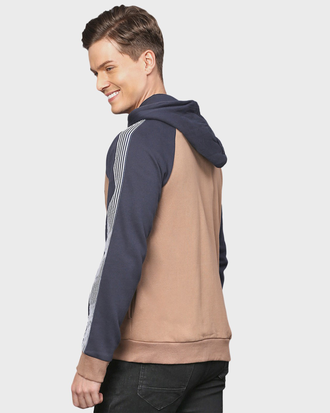 Shop Men's Brown Colorblock Full Sleeve Stylish Casual Sweatshirt-Back