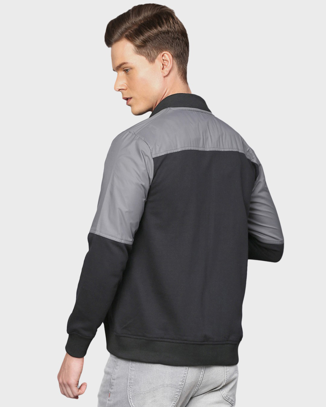 Shop Men's Black & Grey Full Sleeve Stylish Windcheater Casual Jacket-Back