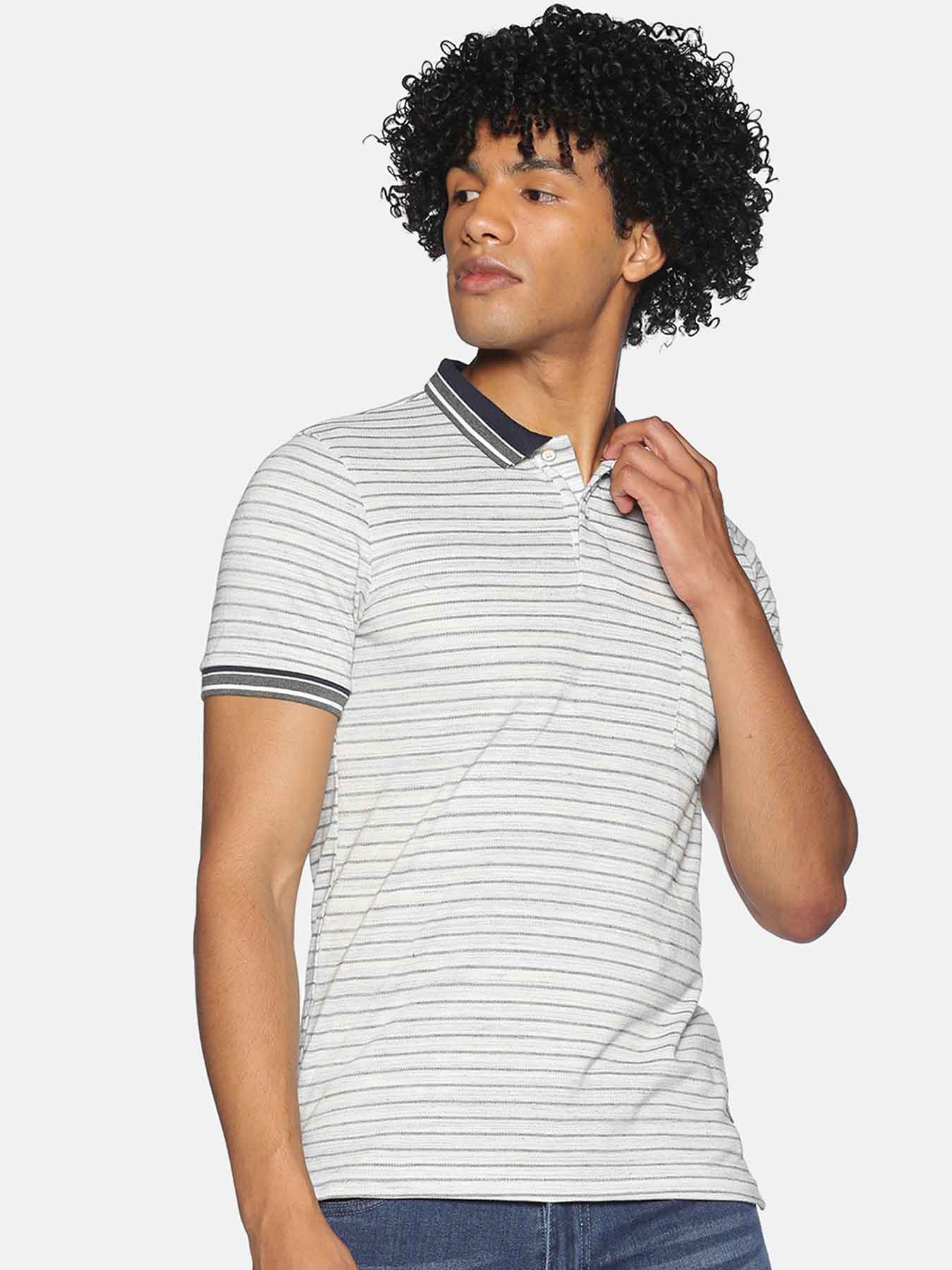 Shop Men's Half Sleeve Stylish Striped Casual T-Shirt-Back