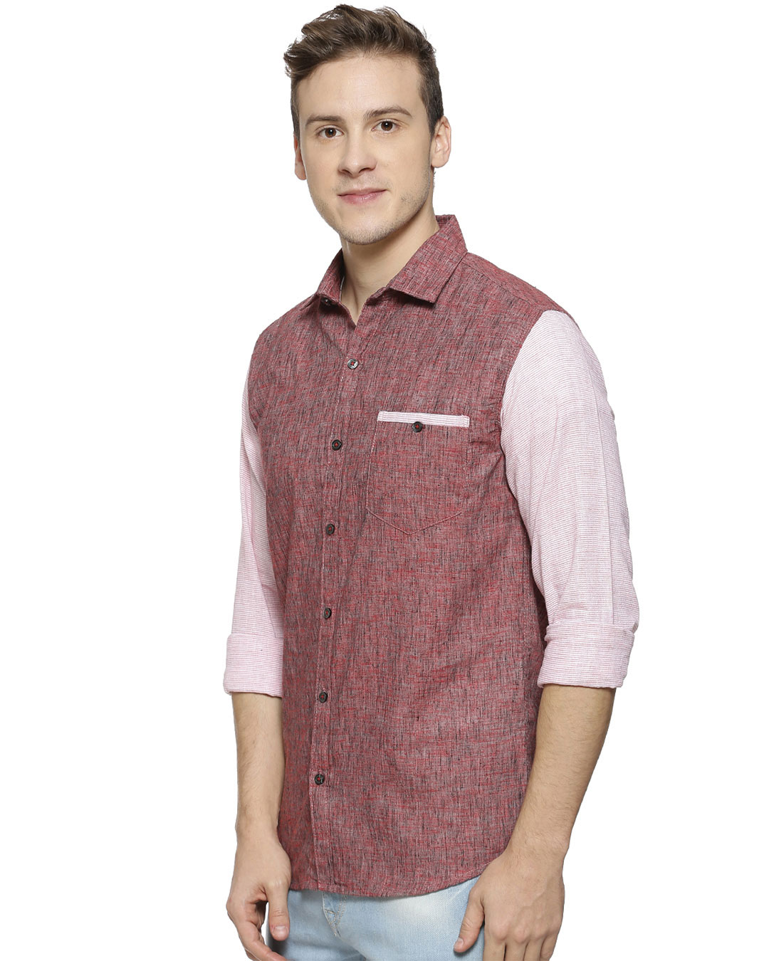 Shop Men's Pink Regular Fit Self Design Cotton Casual Shirt-Back