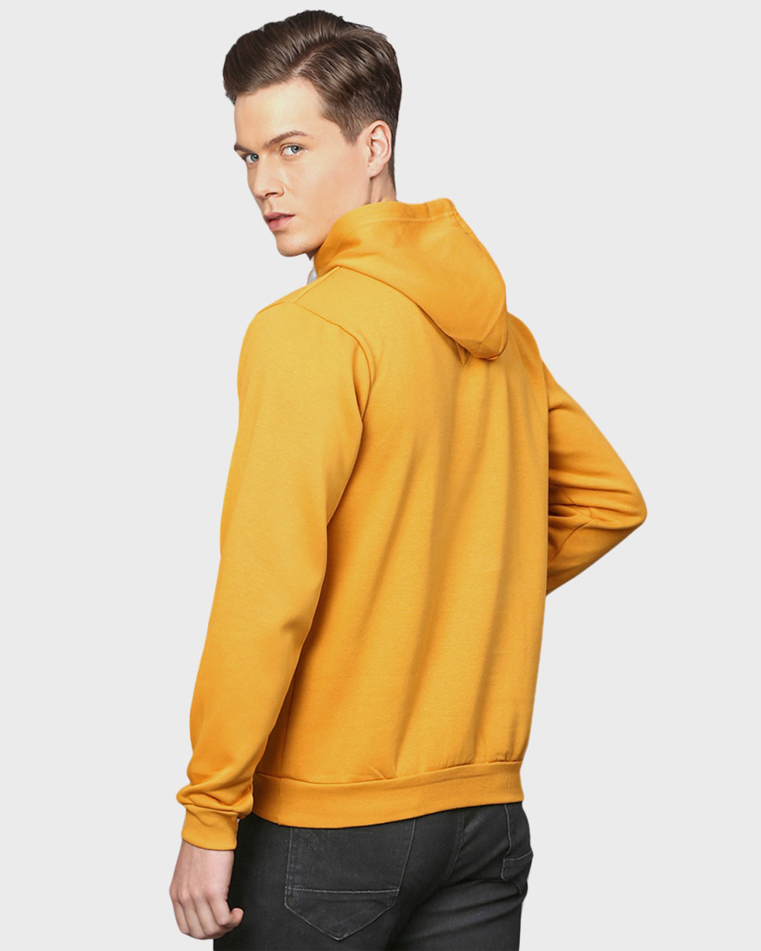 Shop Men's Yellow Typography Full Sleeve Stylish Casual Hooded Sweatshirt-Back