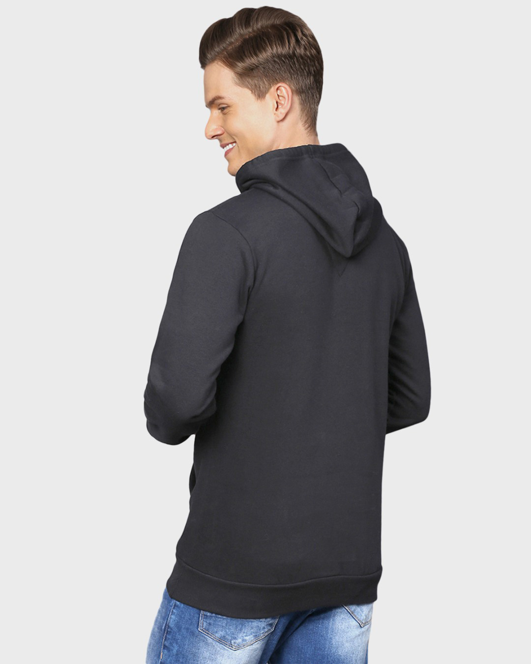 Shop Men's Black Printed Full Sleeve Stylish Casual Hooded Sweatshirt-Back