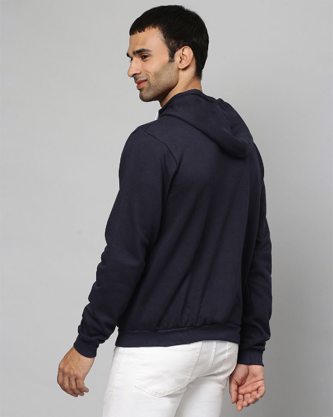 Shop Men's Blue Typography Full Sleeve Stylish Casual Hooded Zipper Sweatshirt-Back