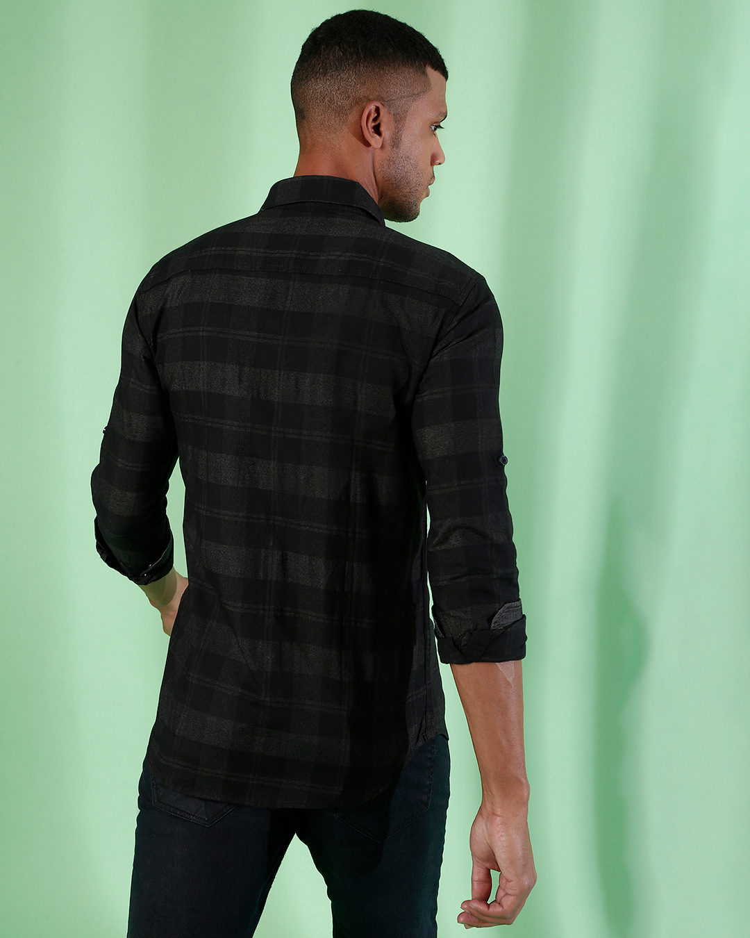 Shop Men's Black Checkered Regular Fit Shirt-Back