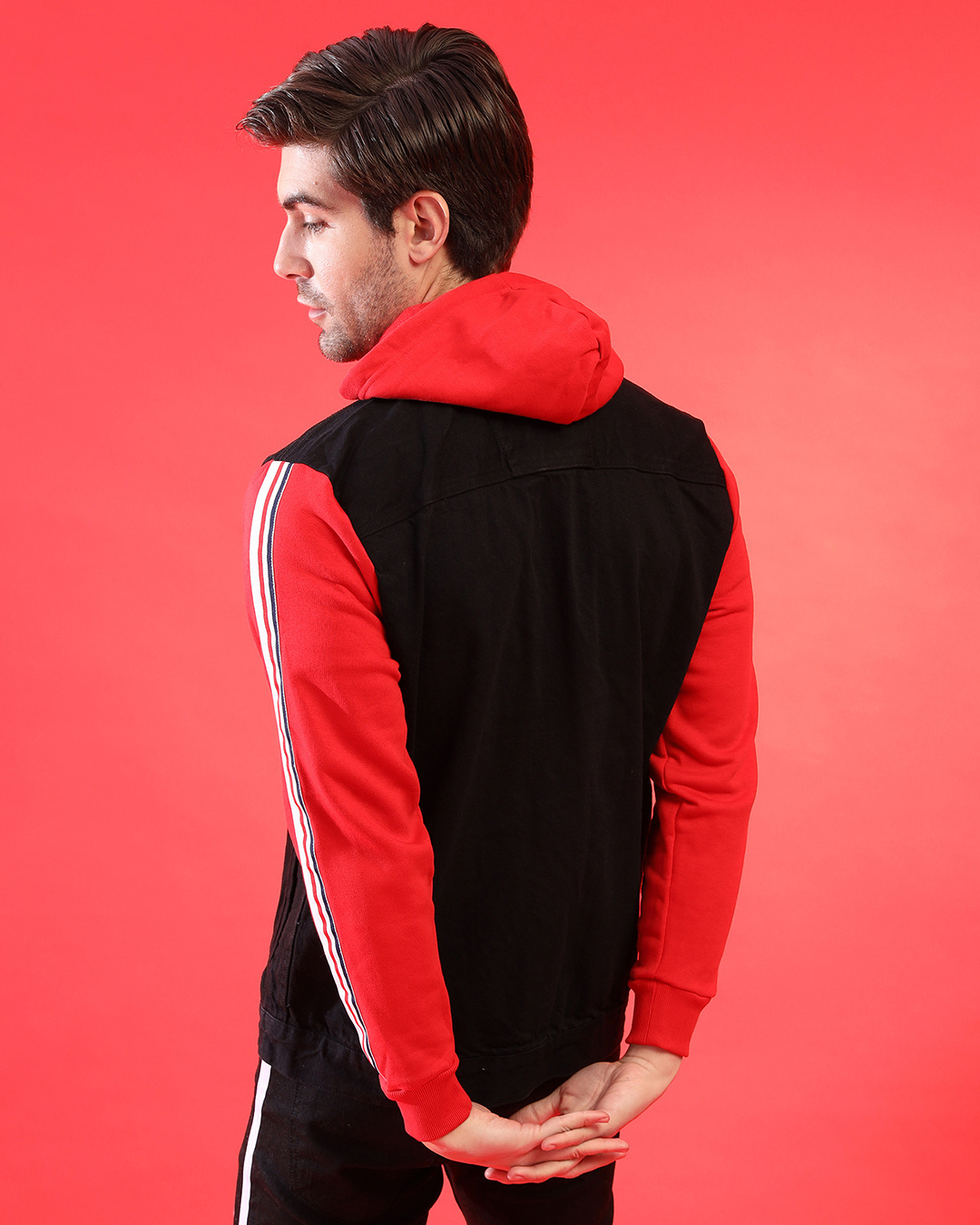 Shop Men's Black & Red Color Block Regular Fit Jacket-Back