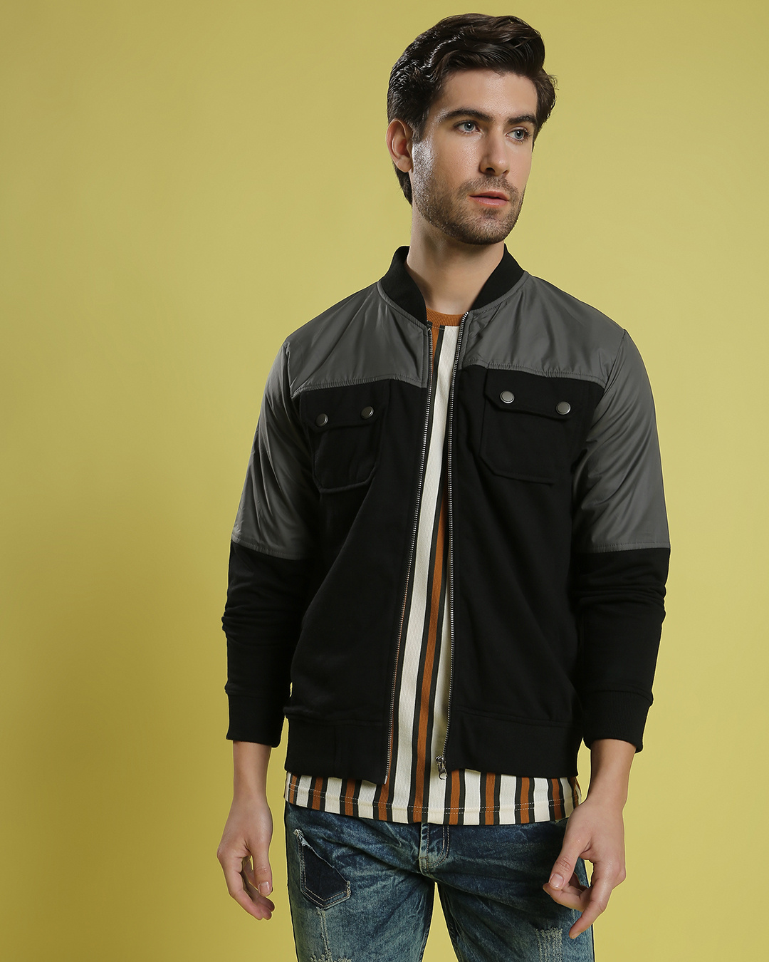 Buy Men's Black & Grey Color Block Regular Fit Jacket Online at Bewakoof