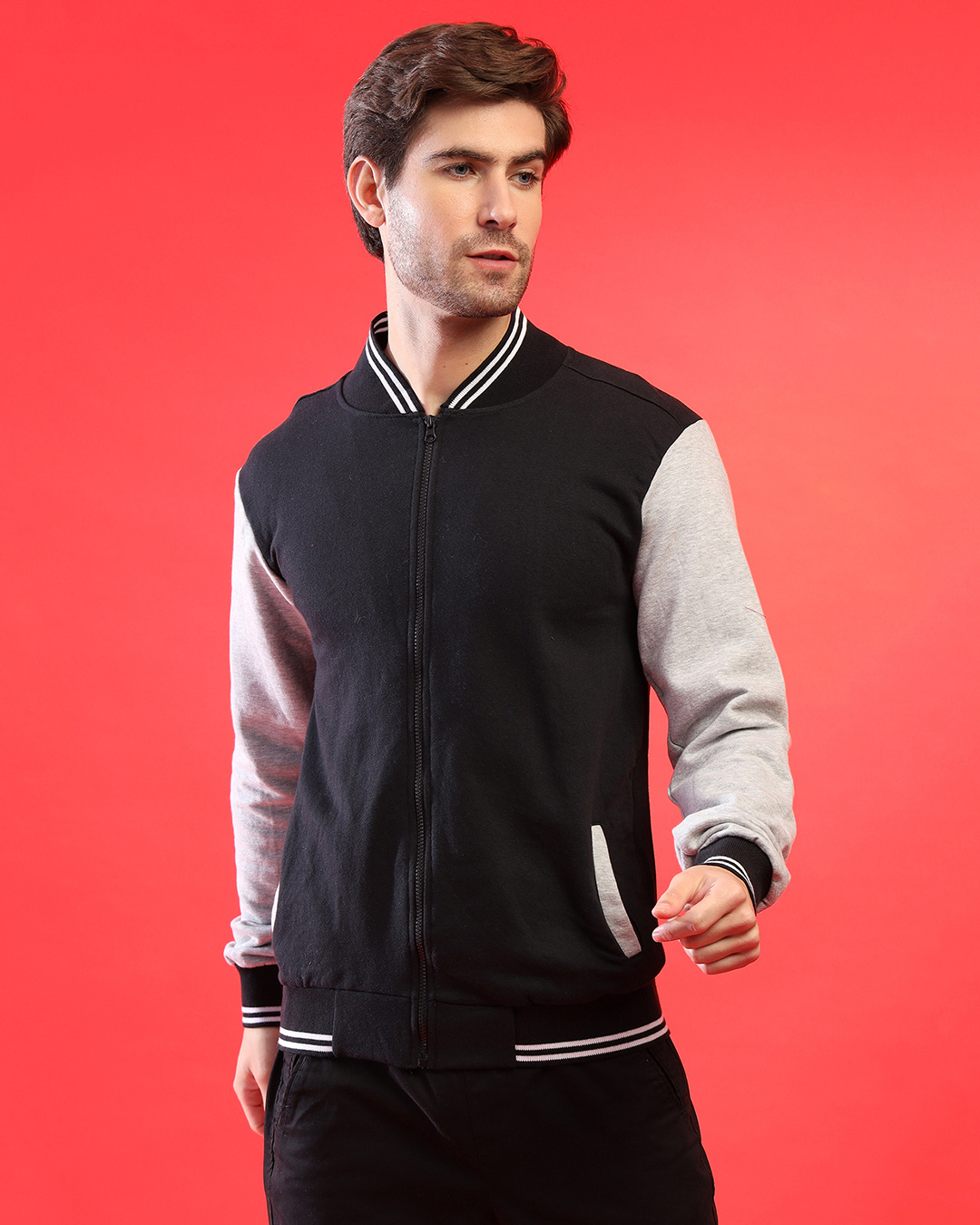 Buy Men's Black & White Color Block Regular Fit Jacket Online at Bewakoof