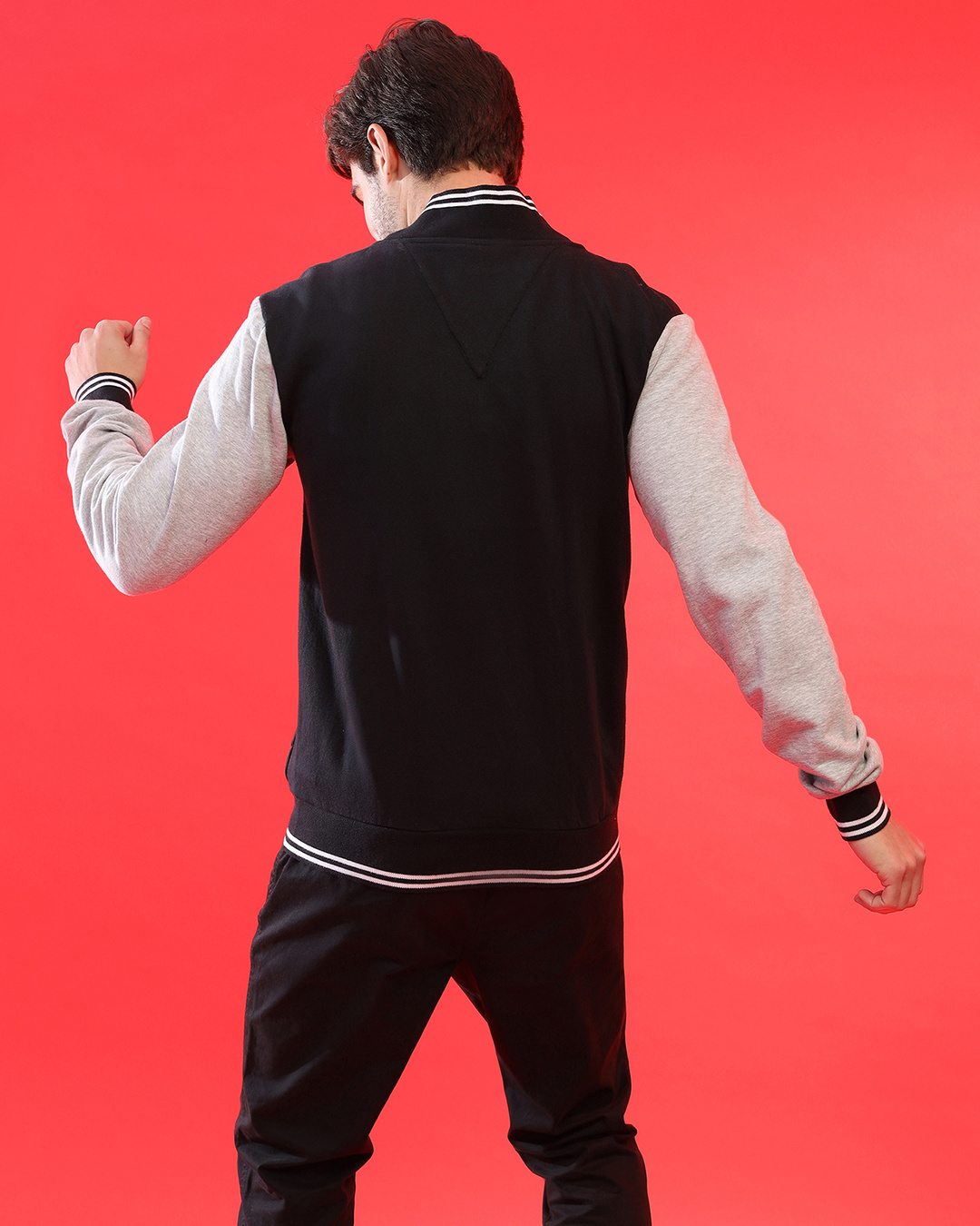 Shop Men's Black & White Color Block Regular Fit Jacket-Back