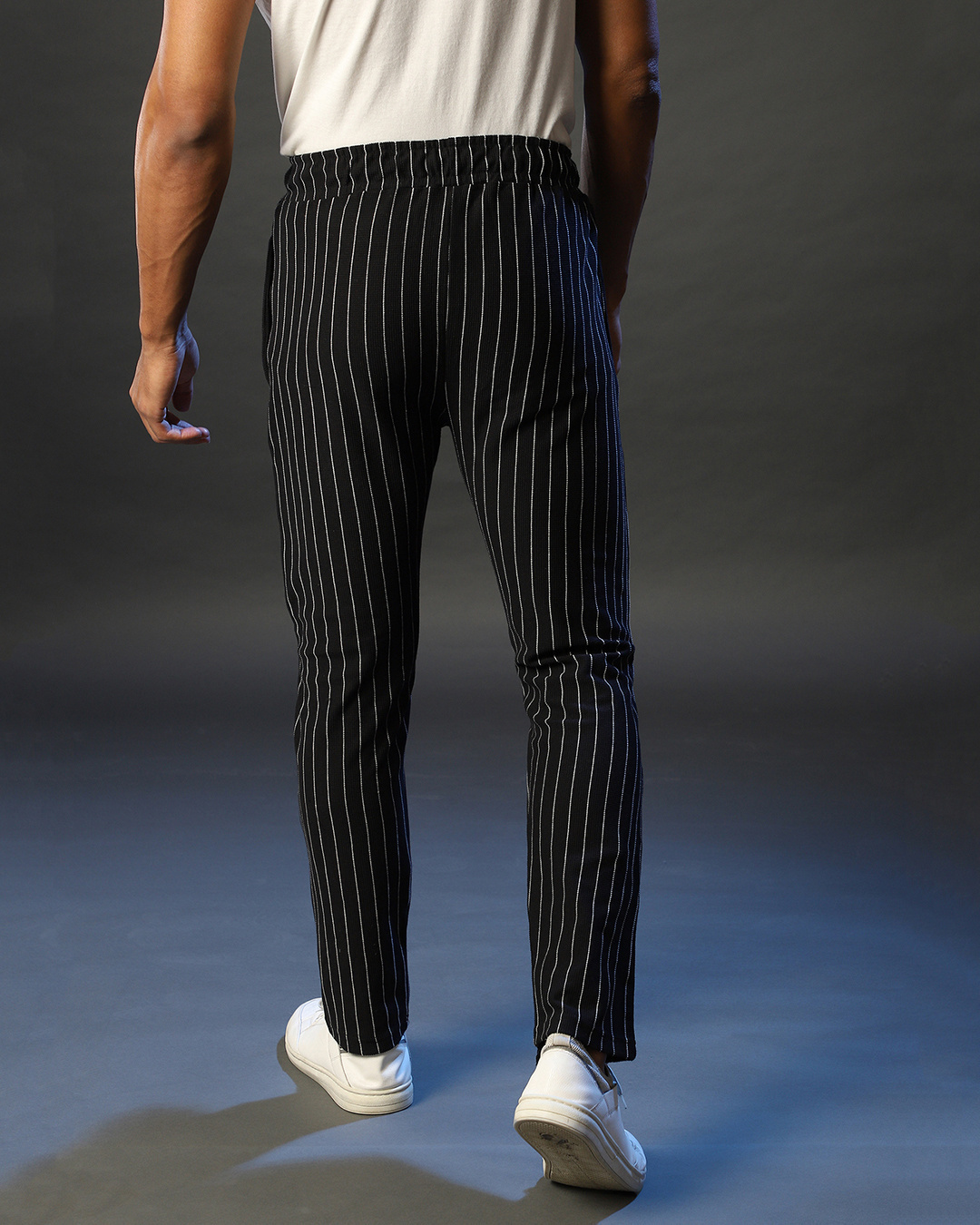 Shop Men's Black Striped Regular Fit Track Pants-Back