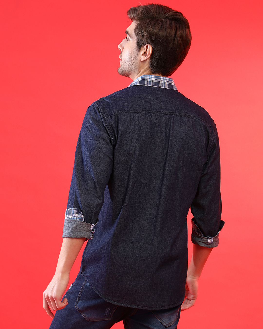 Shop Men's Blue Checkered Regular Fit Shirt-Back