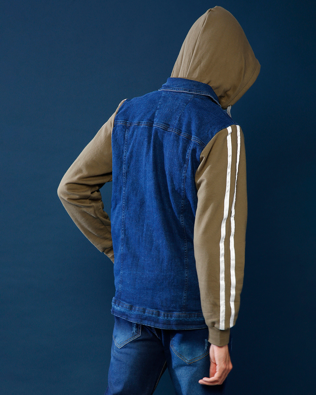 Shop Men's Blue & Olive Color Block Regular Fit Jacket-Back