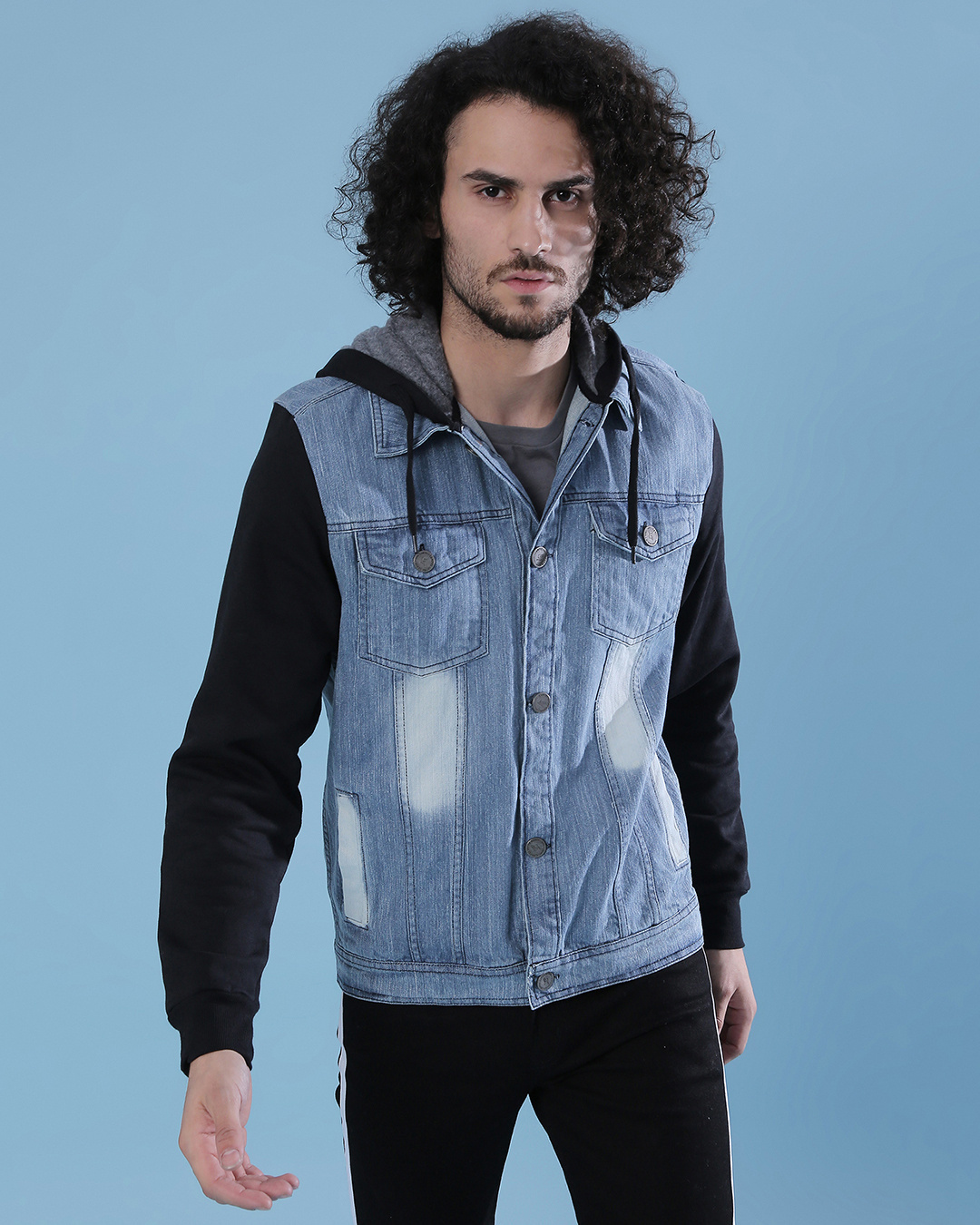 Buy Men's Blue & Black Color Block Regular Fit Jacket Online at Bewakoof