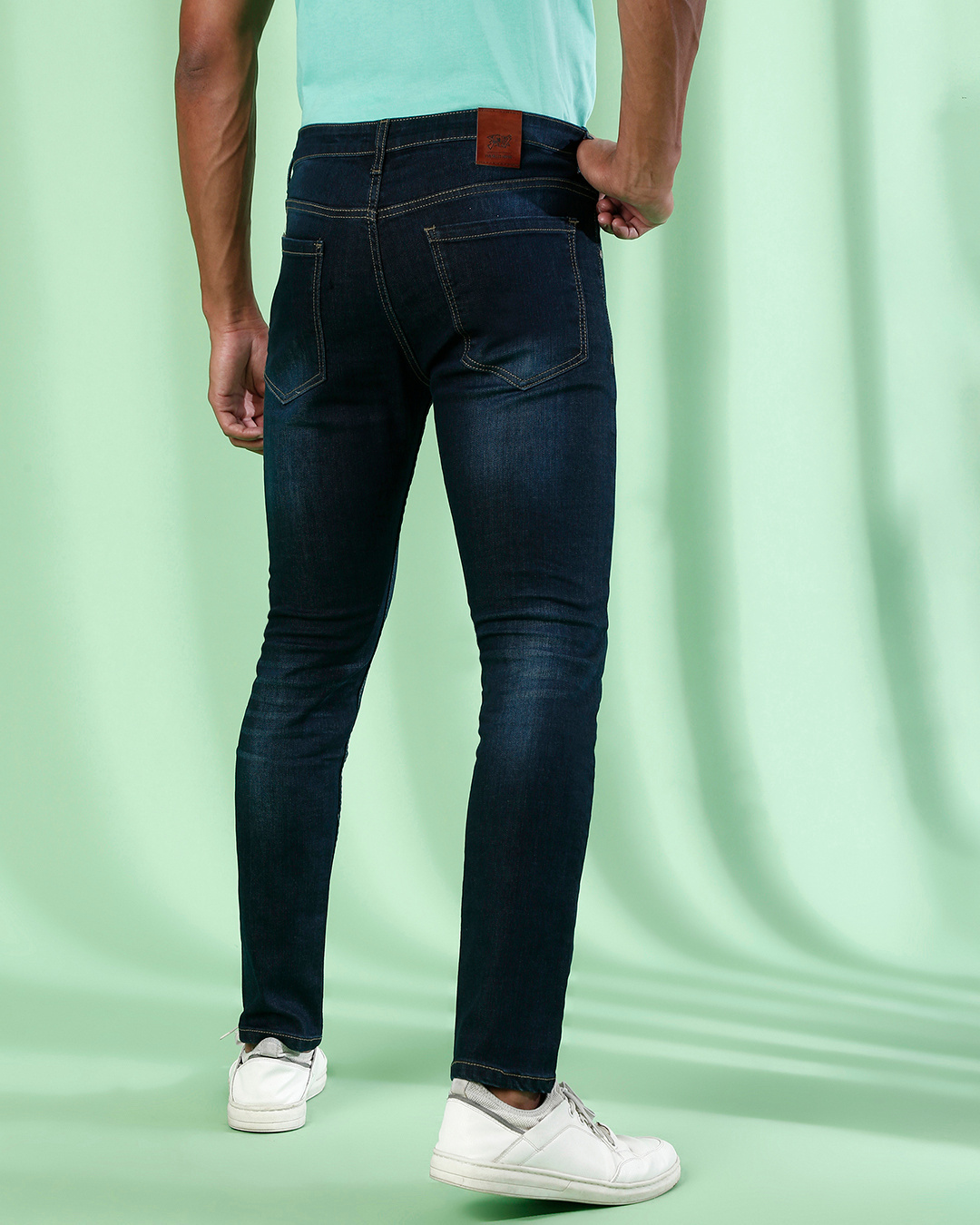 Shop Men's Blue Self Design Regular Fit Jeans-Back