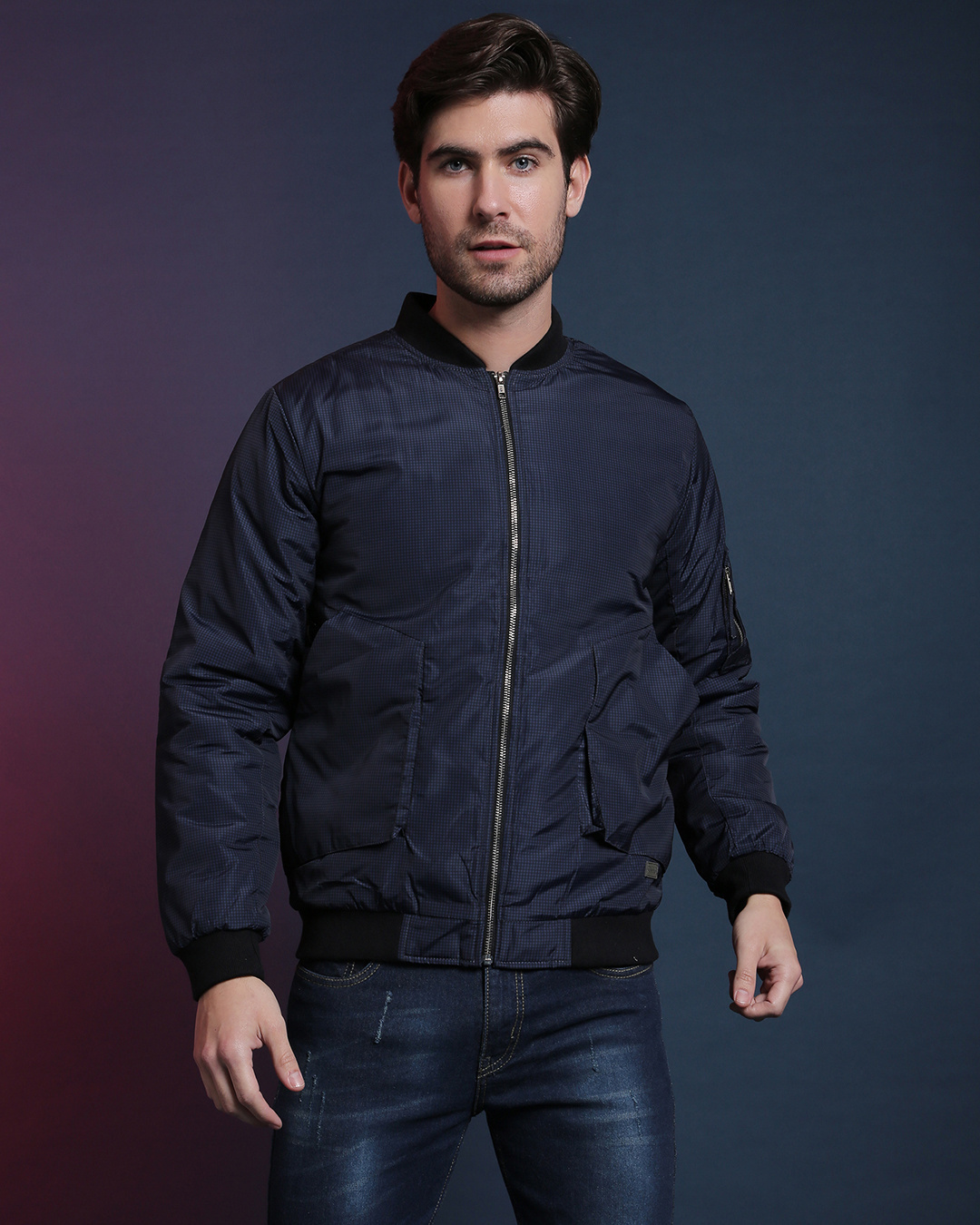 Buy Men's Blue & Black Solid Regular Fit Jacket for Men Blue Online at ...