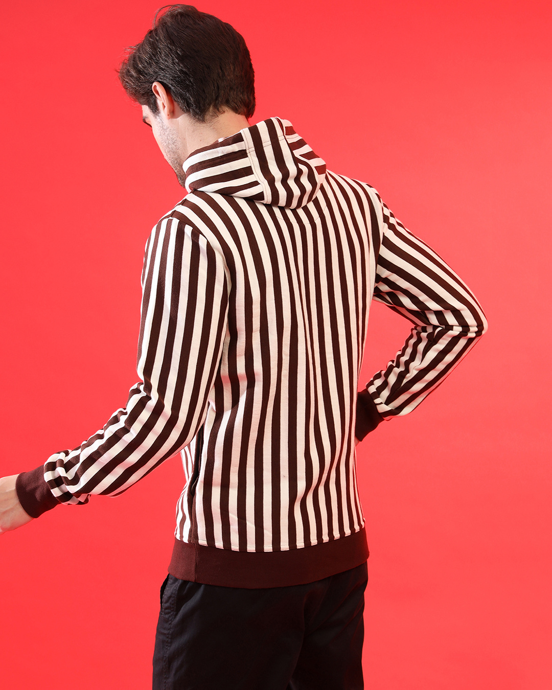 Shop Men's Brown Striped Regular Fit Sweatshirt-Back