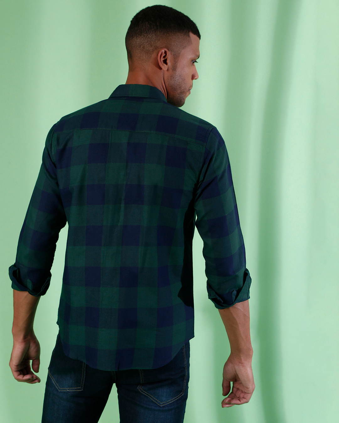 Shop Men's Green Checkered Regular Fit Shirt-Back