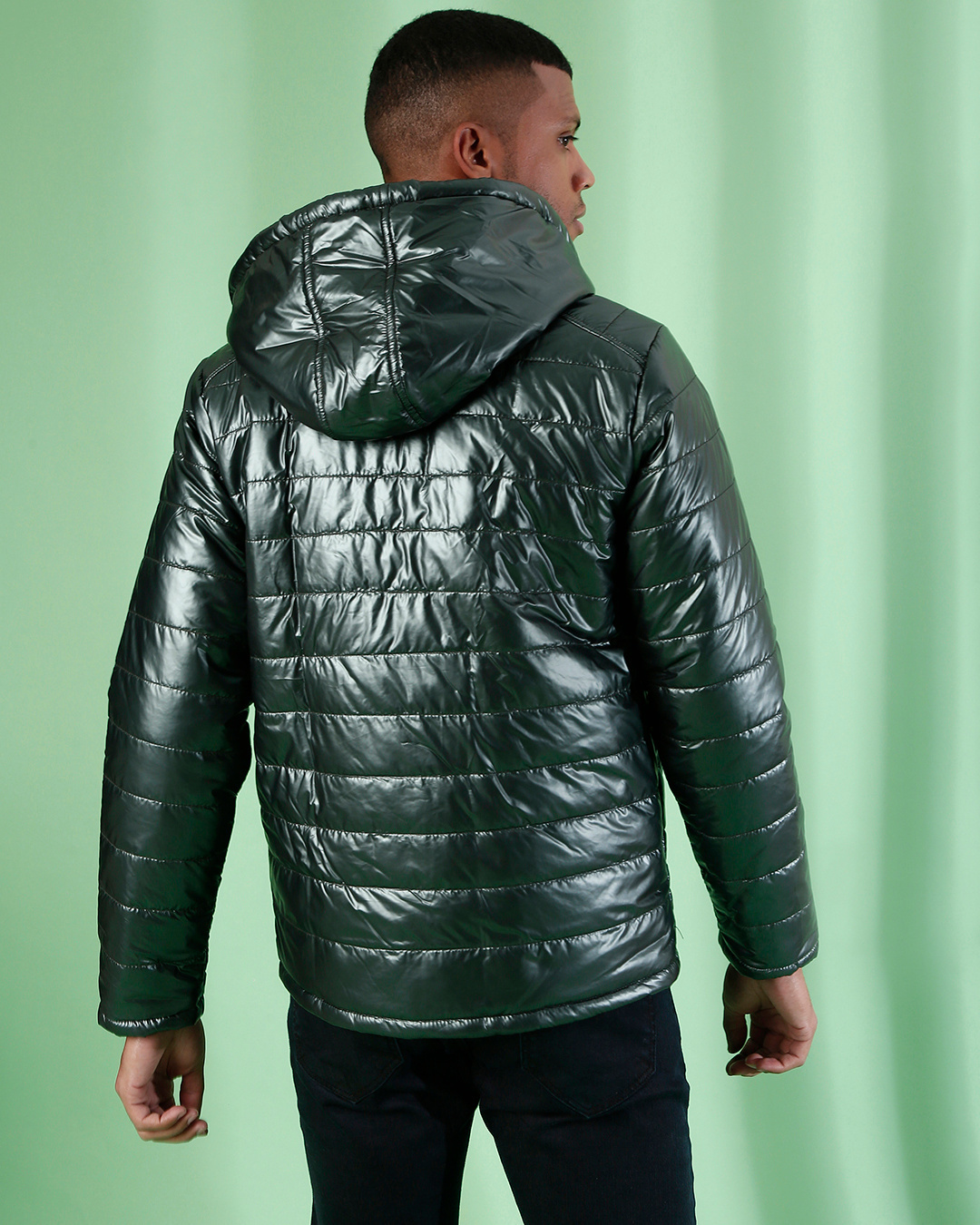 Shop Men's Green Regular Fit Jacket-Back