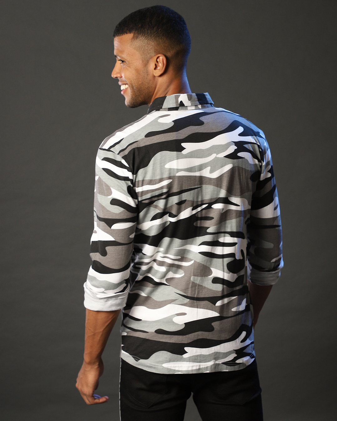 Shop Men's Grey Camouflage Regular Fit Shirt-Back