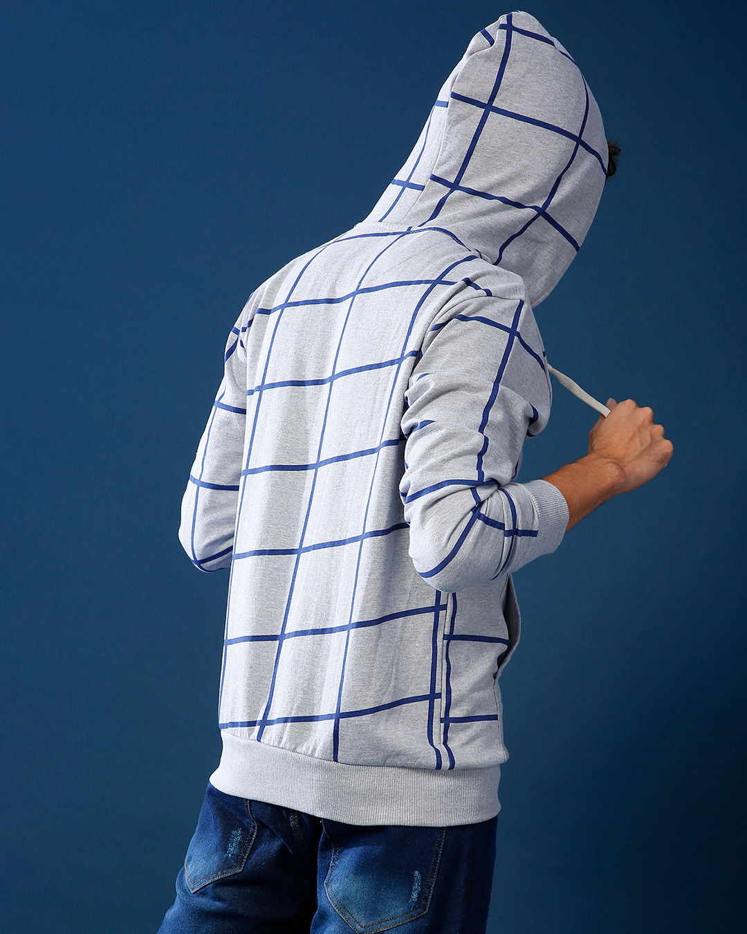 Shop Men's Grey Checkered Regular Fit Sweatshirt-Back