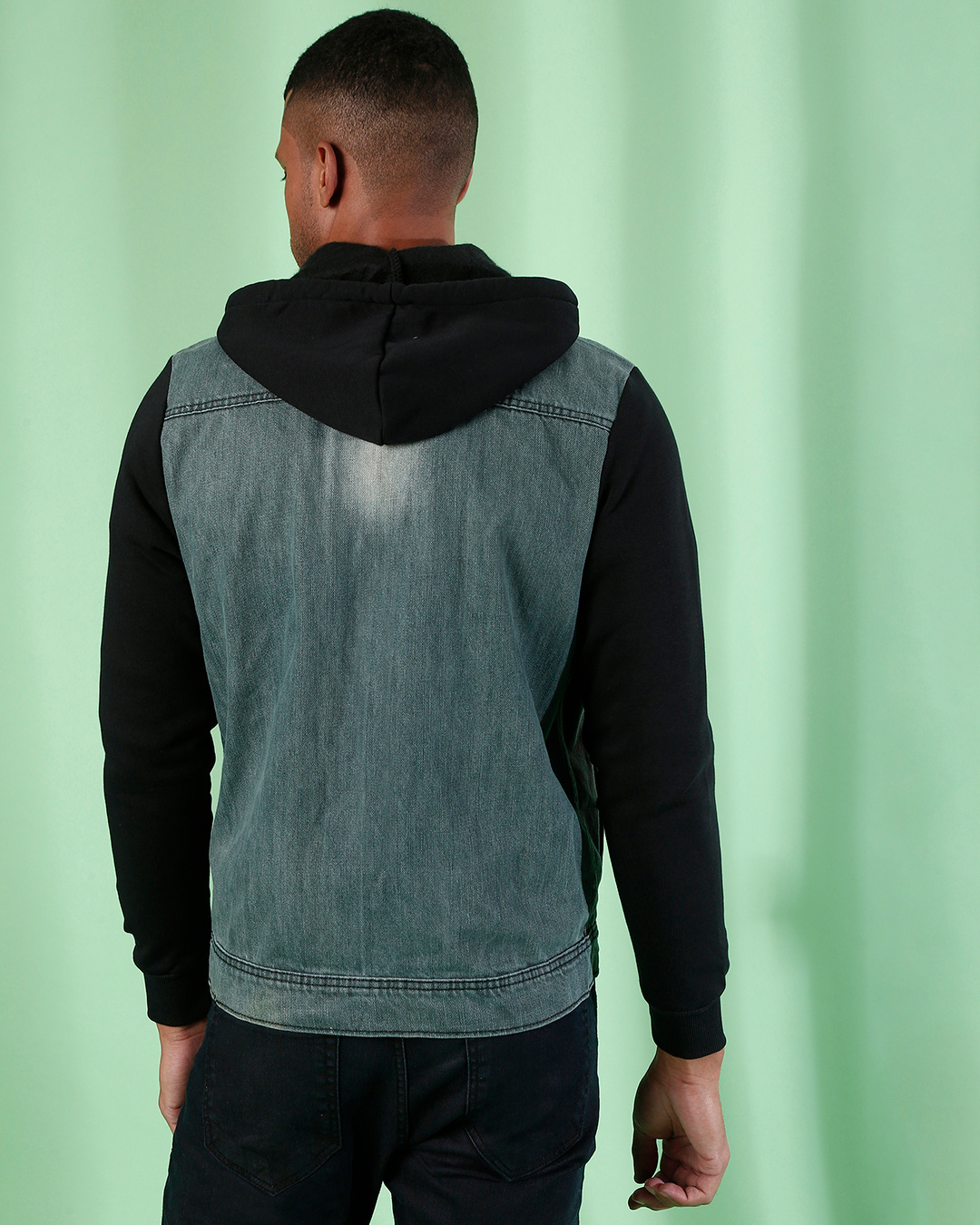 Shop Men's Grey & Black Color Block Regular Fit Jacket-Back