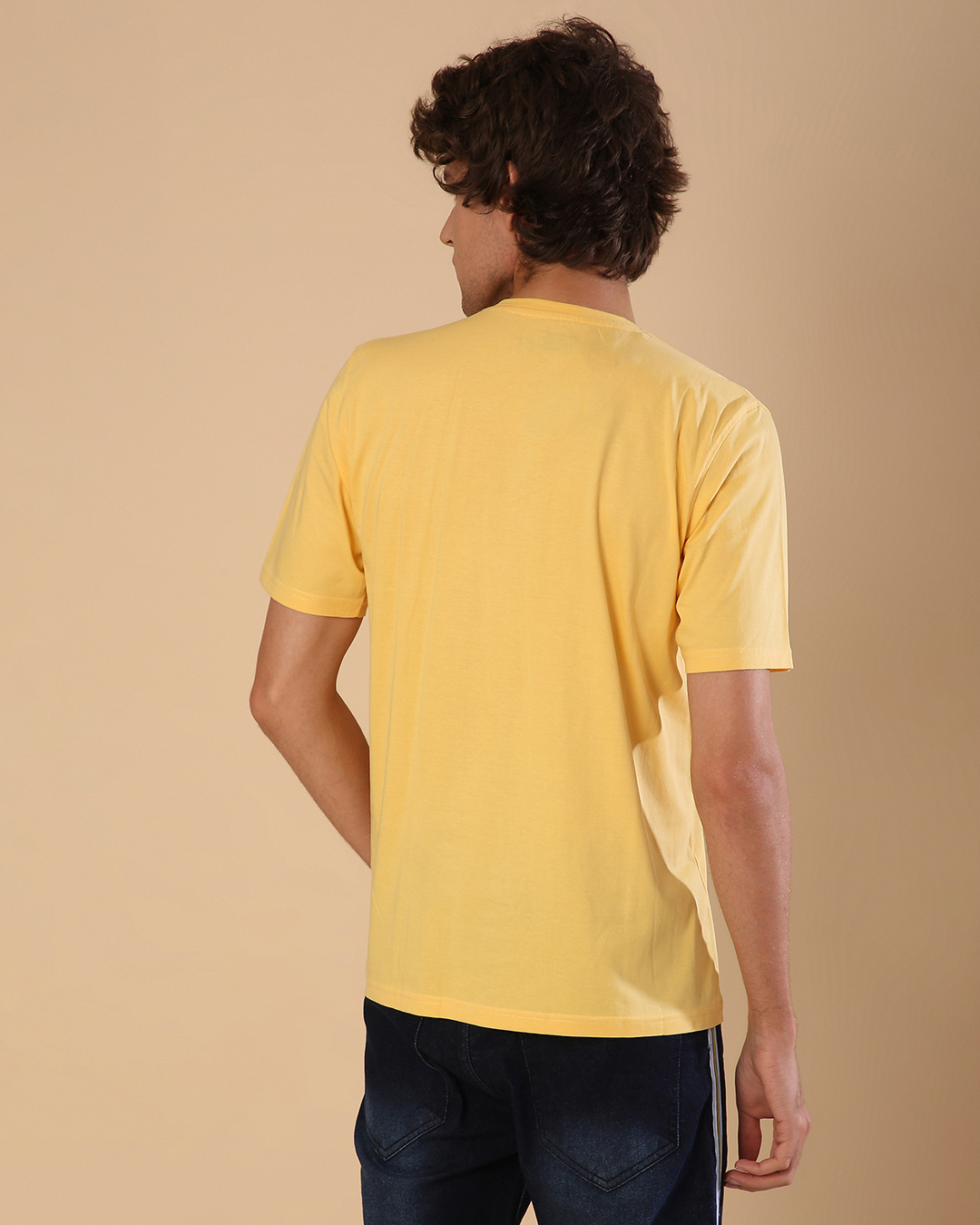 Shop Men's Yellow Solid Regular Fit T-shirt-Back