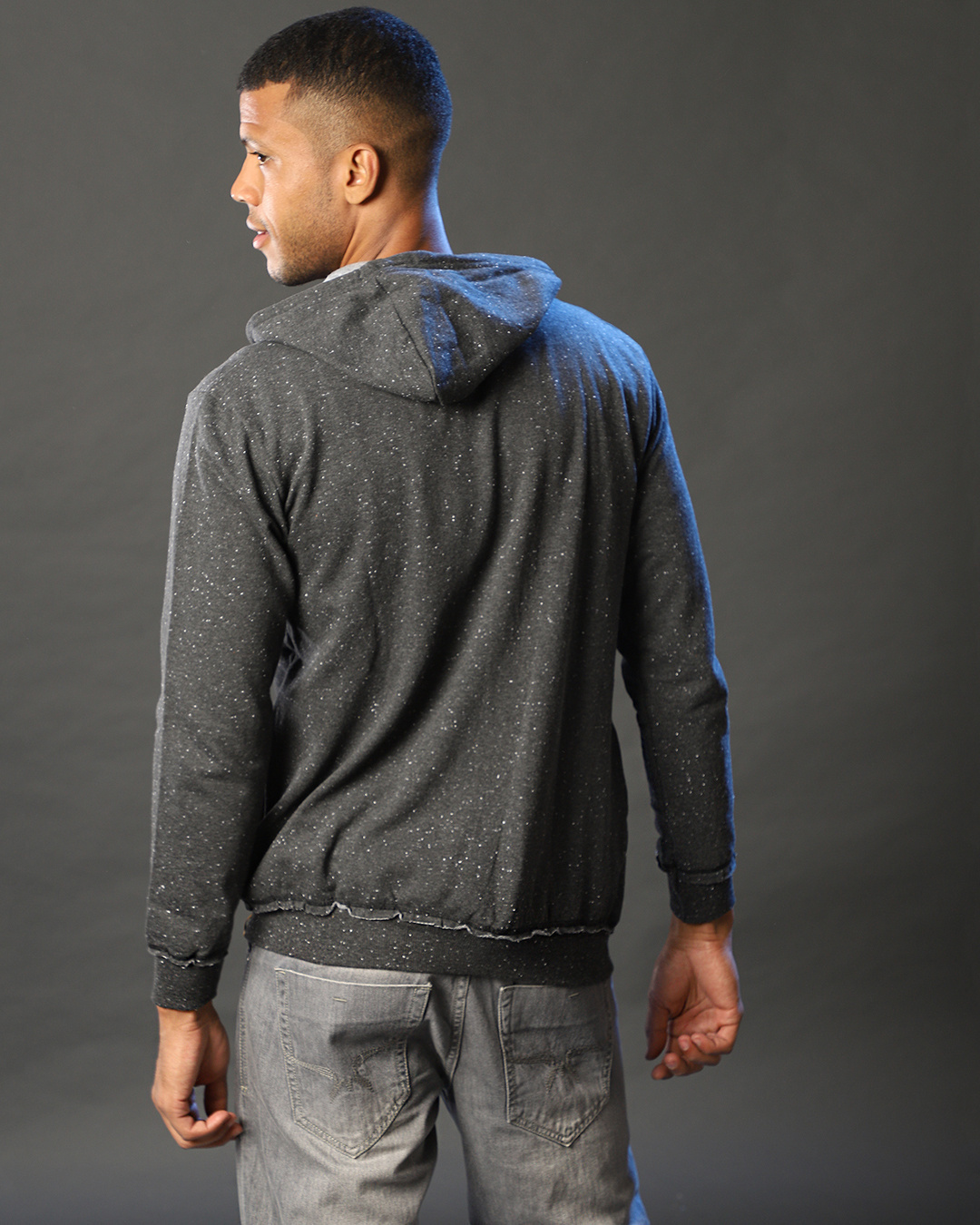 Shop Men's Grey & White Solid Regular Fit Jacket-Back