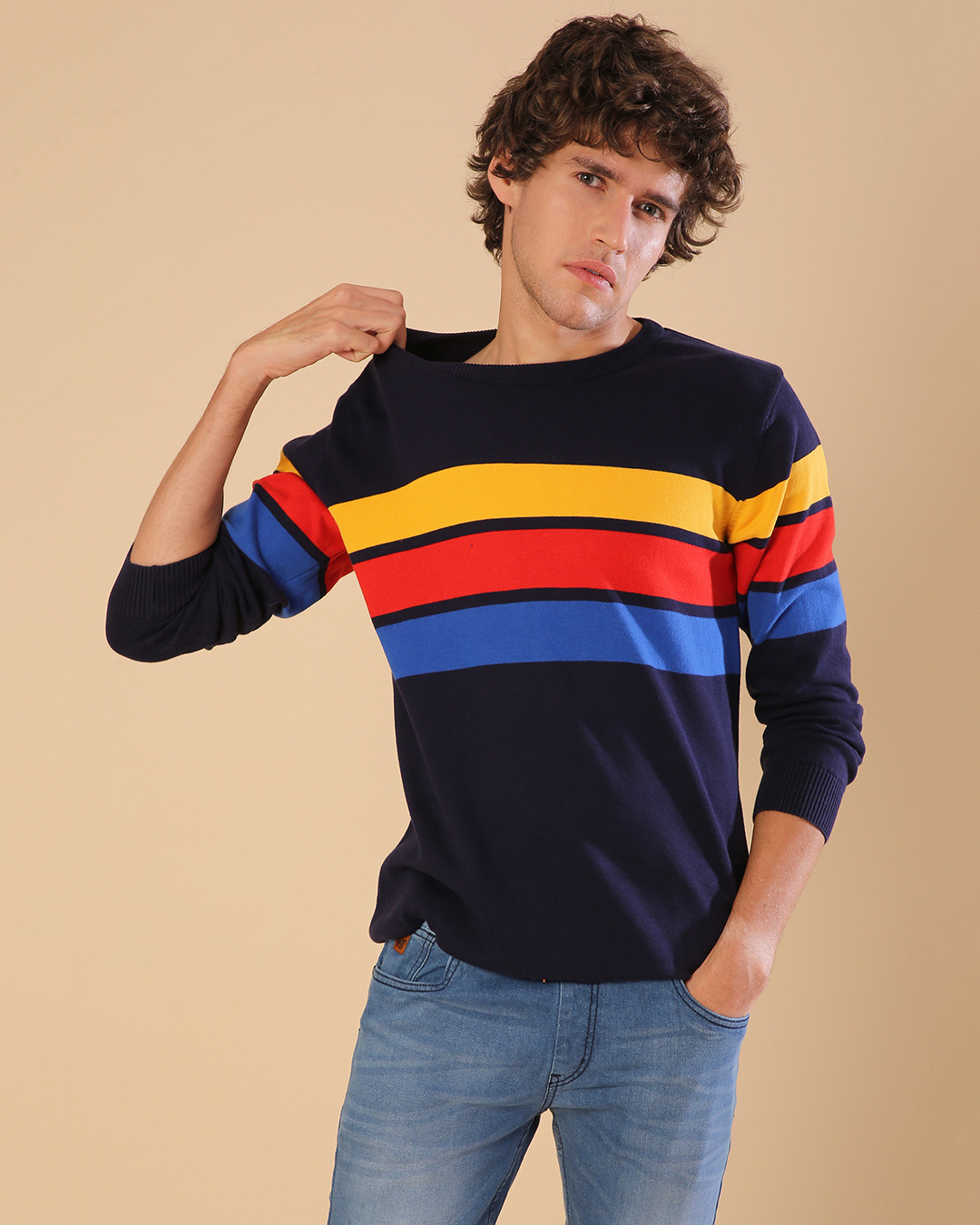 Buy Campus Sutra Men's Multicolor Color Block Regular Fit Sweater for ...