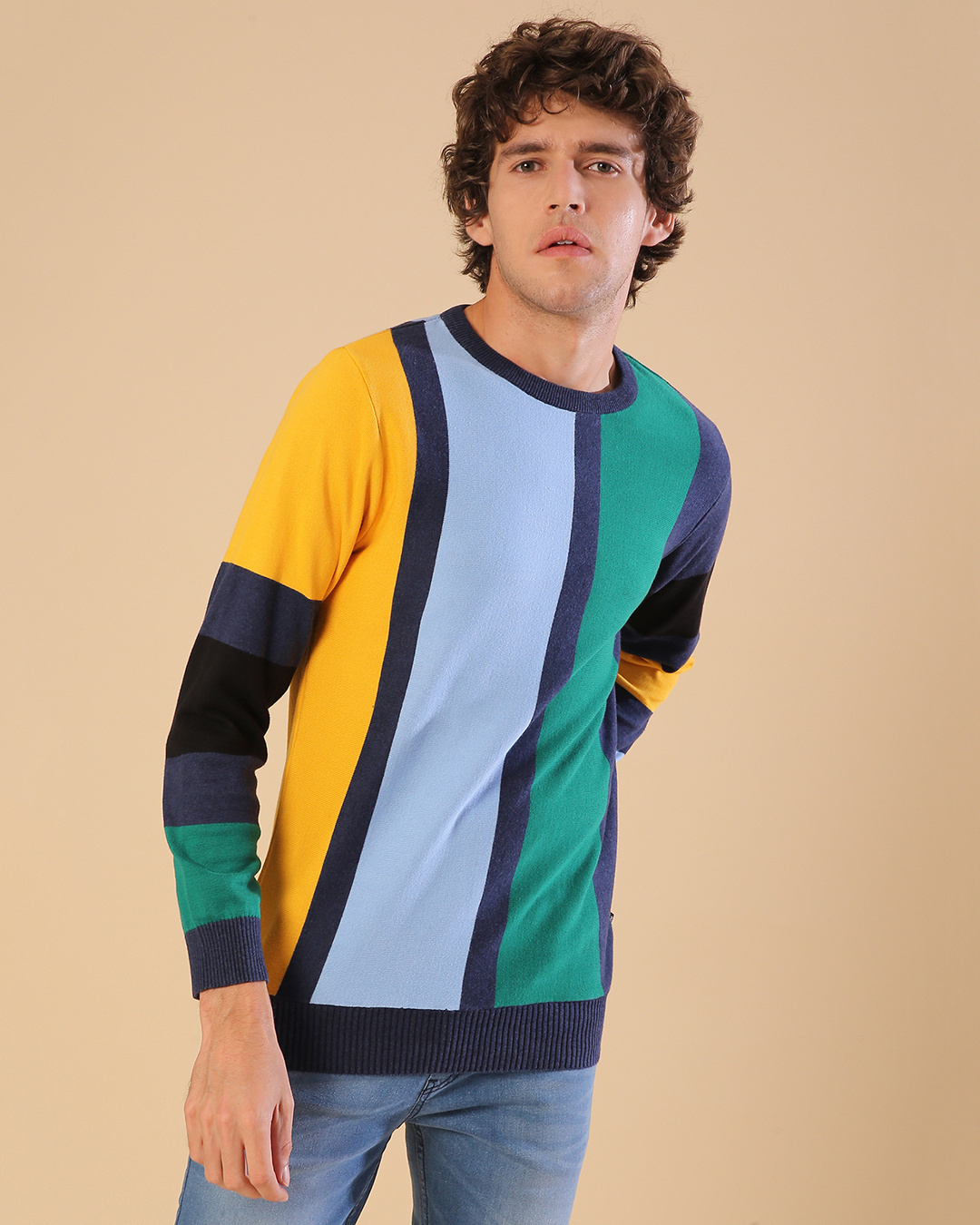 Buy Campus Sutra Men's Multicolor Color Block Regular Fit Sweater ...