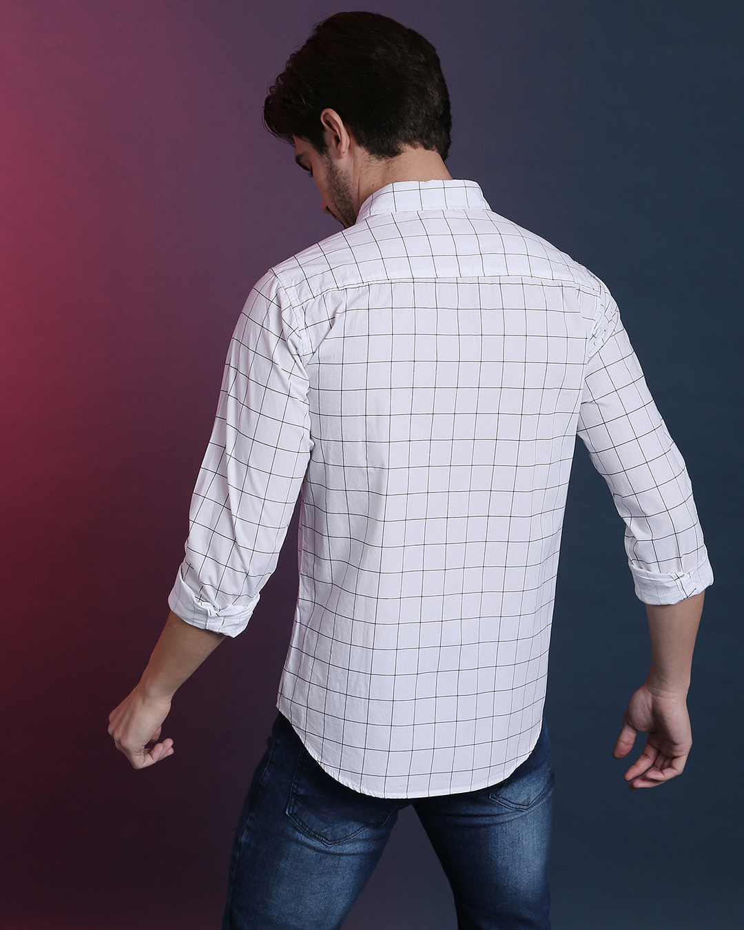 Shop Men's White Checkered Regular Fit Shirt-Back
