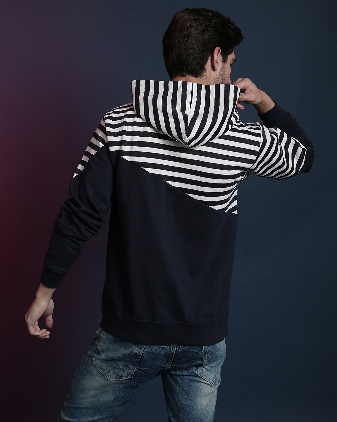 Shop Men's White Striped Regular Fit Sweatshirt-Back