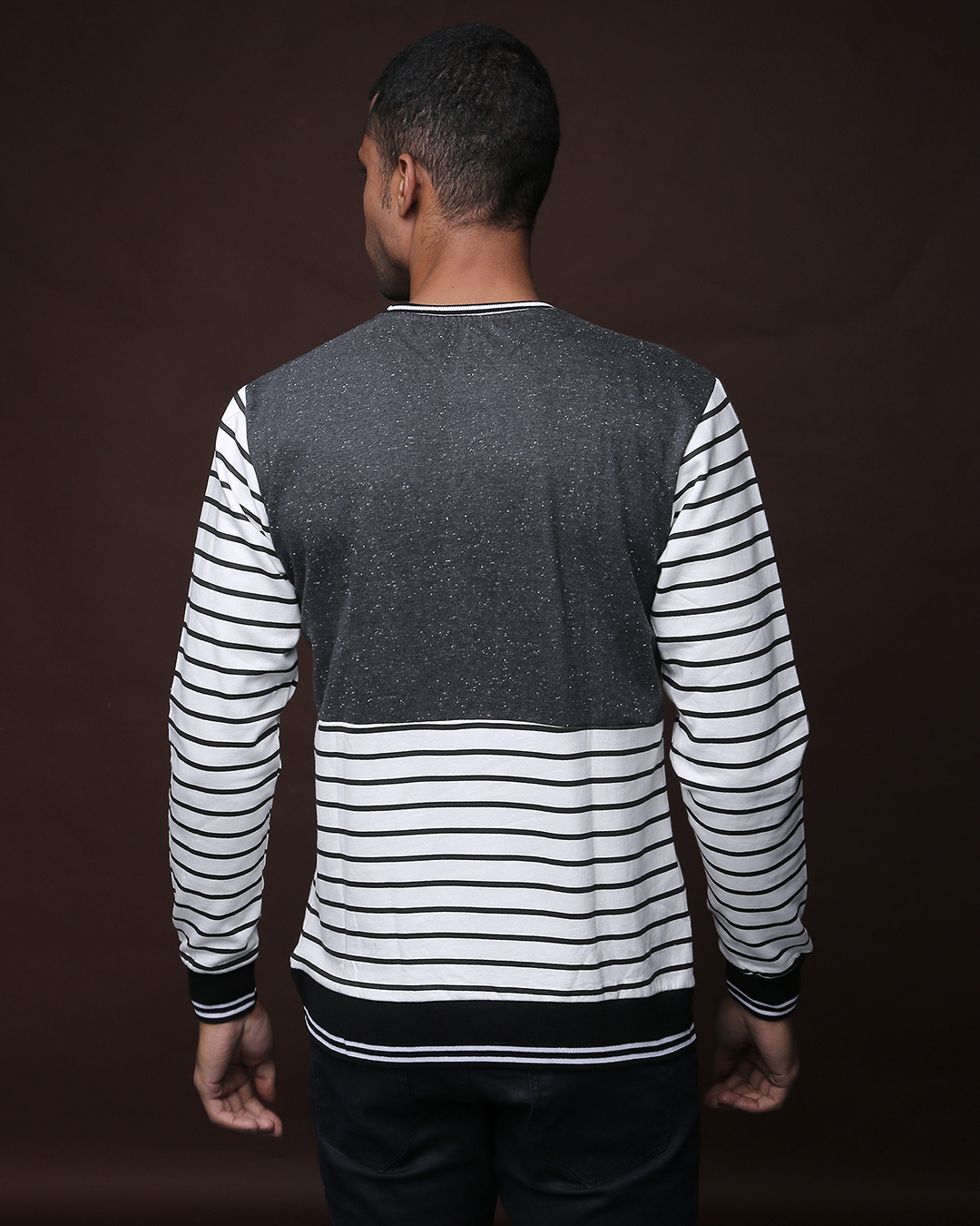 Shop Men's White & Grey Striped Regular Fit Sweatshirt-Back