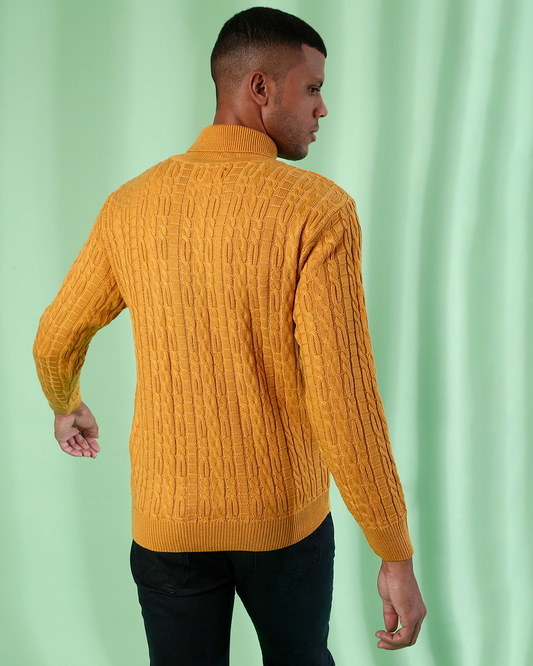 Shop Men's Yellow Regular Fit Sweater-Back