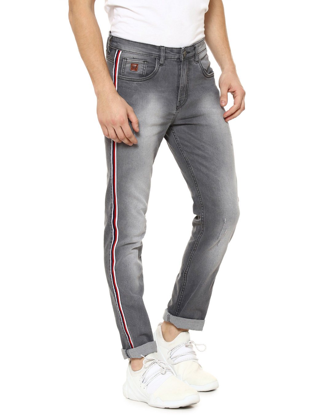 Shop Men's Side Striped Slim Fit Casual Denim Jeans-Back