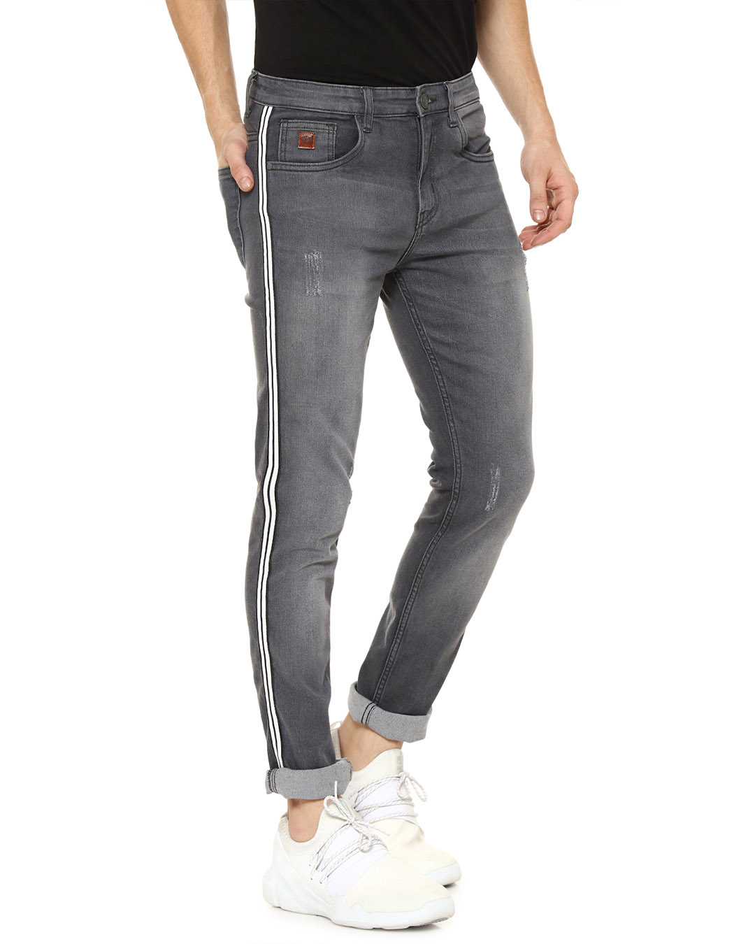 Shop Men's Side Striped Slim Fit Casual Denim Jeans-Back