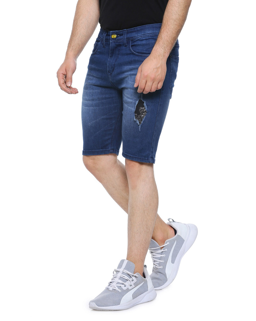 Shop Men Slim Fit Solid Stretch Stylish New Trends Blue Denim Shorts-Back
