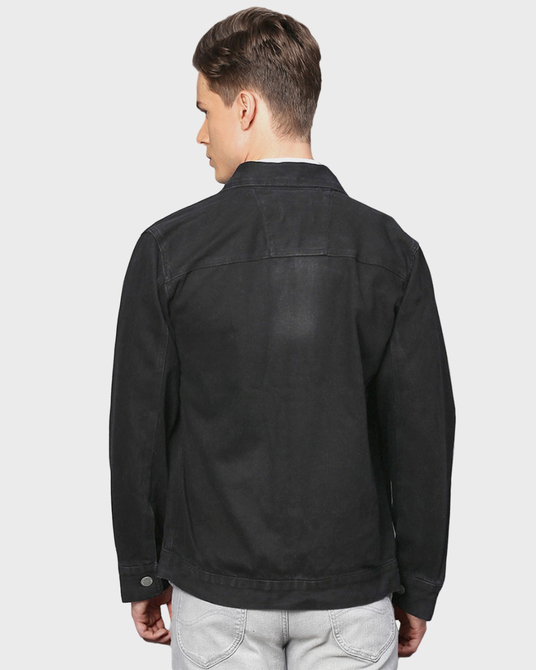 Shop Men's Black Full Sleeve Stylish Casual Denim Jacket-Back