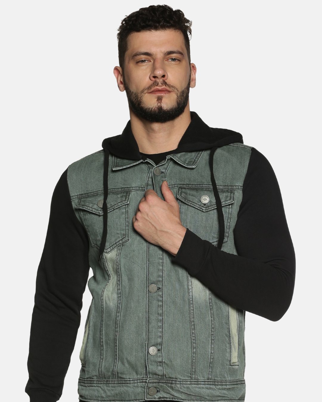 Buy Campus Sutra Men Solid Styles Hooded Casual Denim Jacket Online at ...