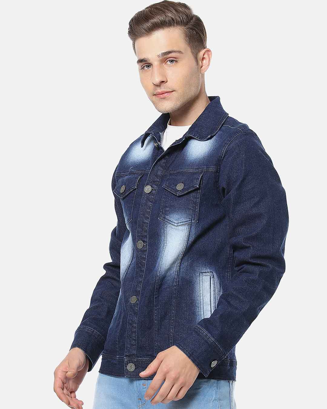 Shop Men's Solid Stylish Casual Denim Jacket-Back