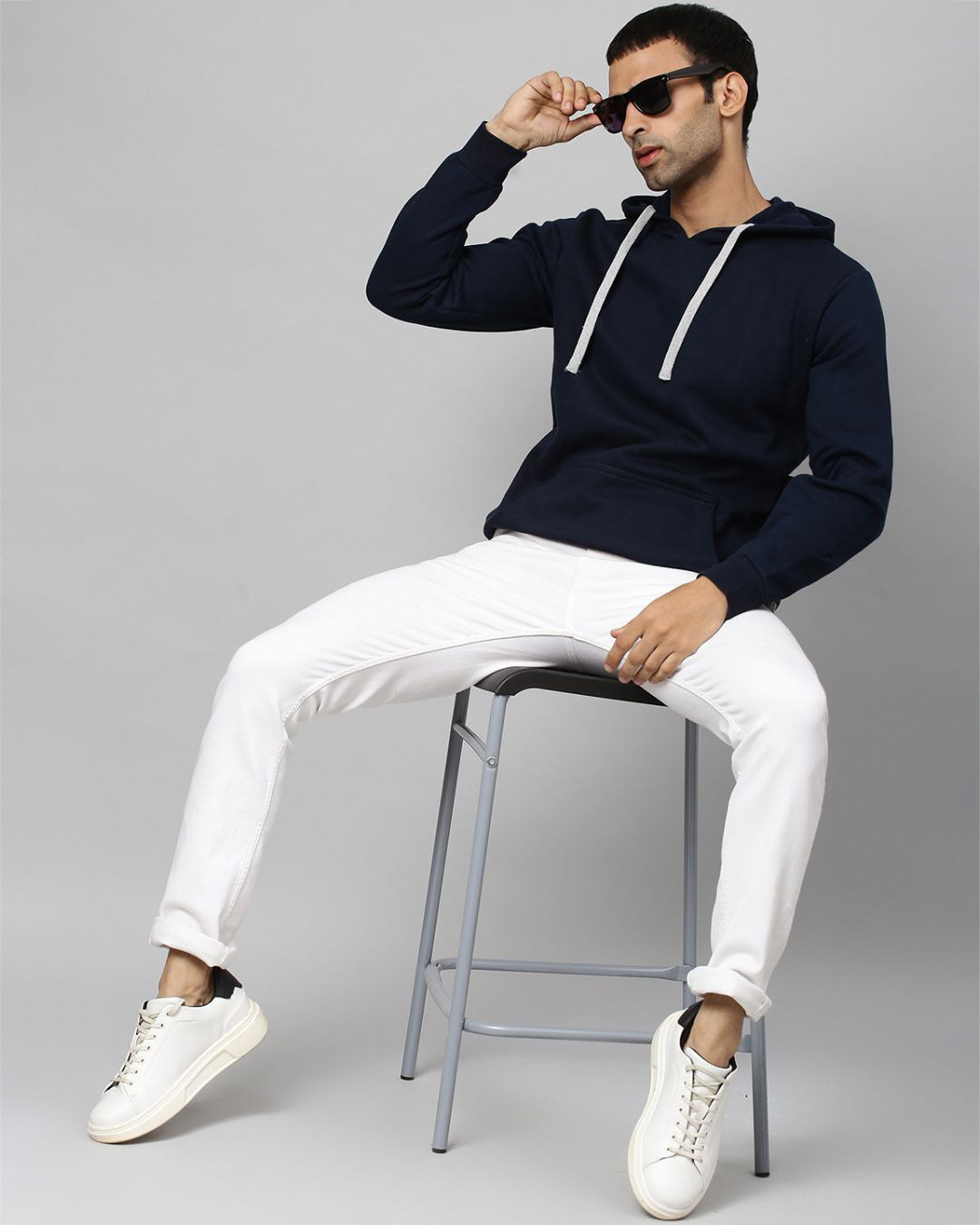 Shop Men's Blue Stylish Full Sleeve Casual Hooded Sweatshirt-Back