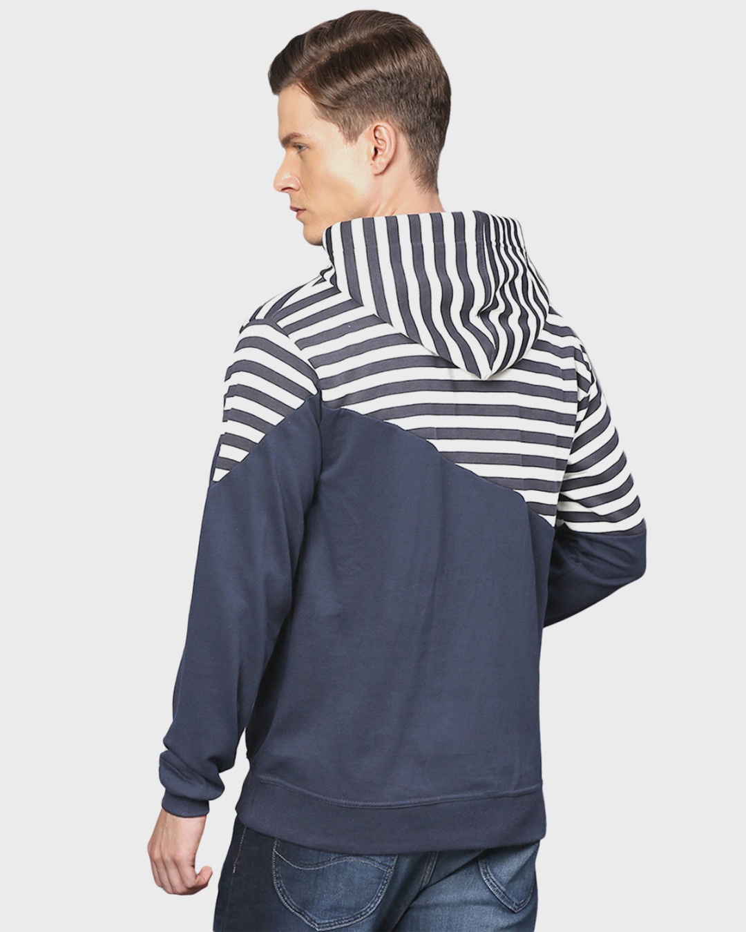 Shop Men's White Striped Full Sleeve Stylish Casual Hooded Sweatshirt-Back