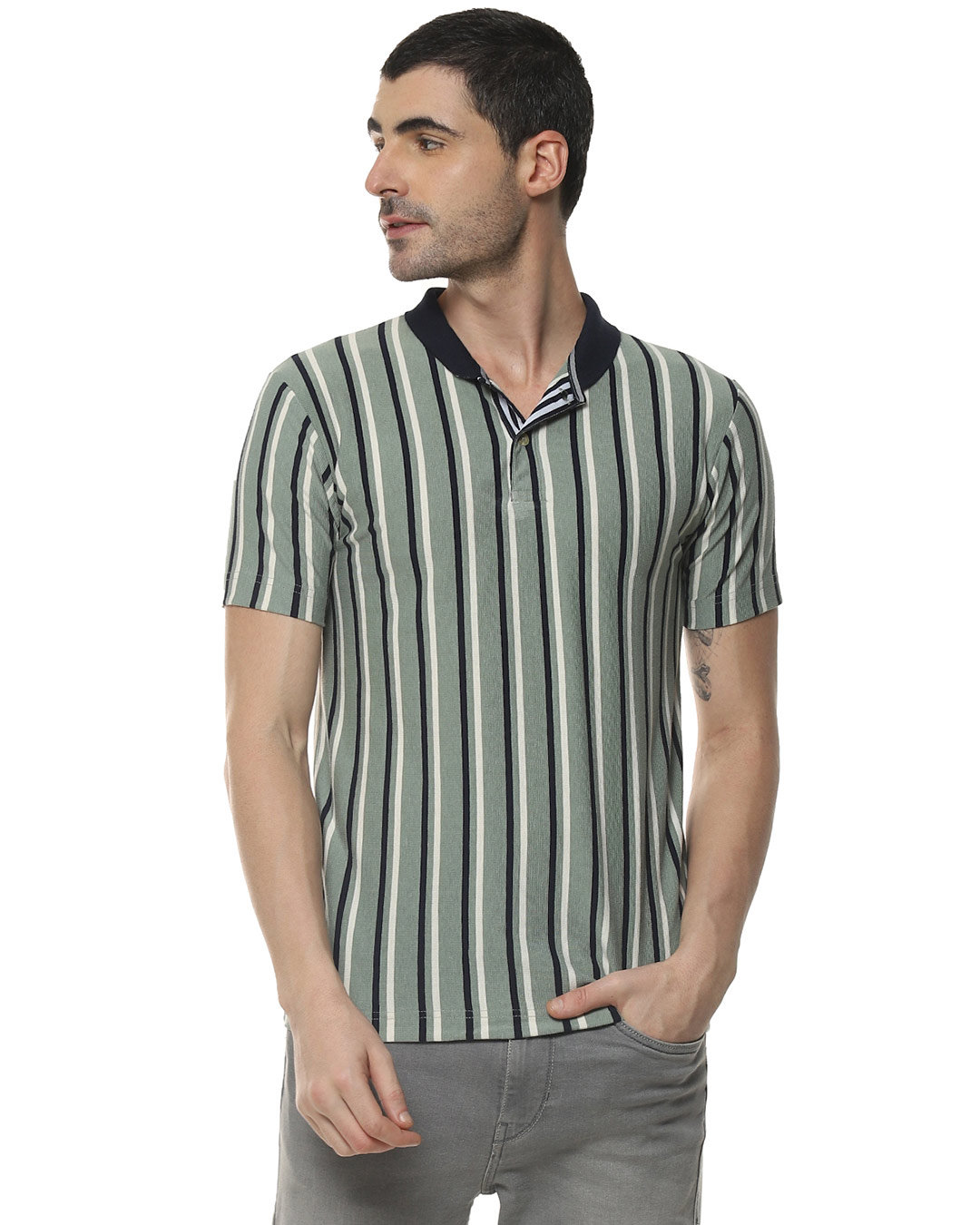 Shop Men's Striped Stylish Half Sleeve Casual T-Shirt-Back