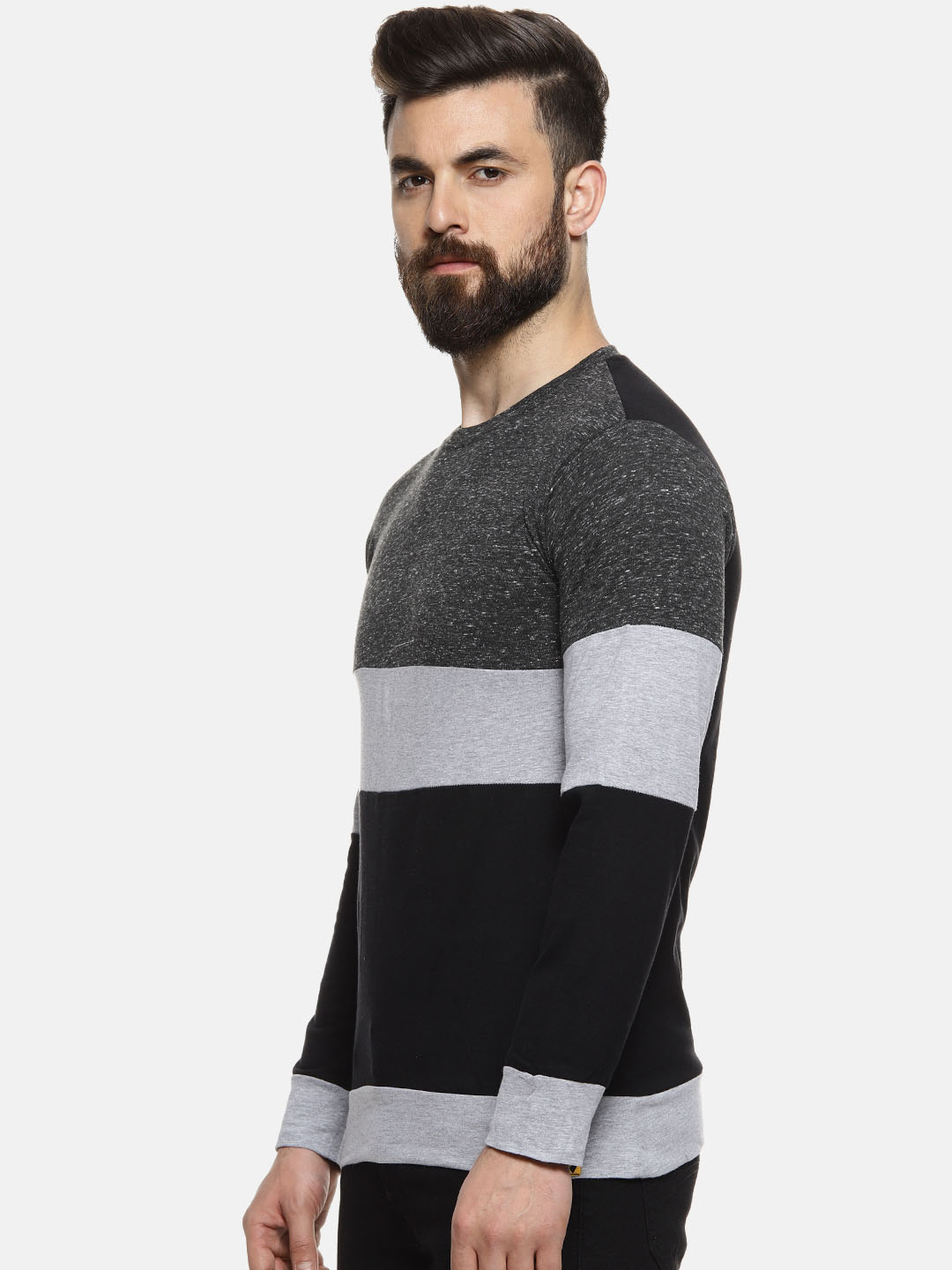 Shop Men's Black Color Block Stylish Casual T-Shirt-Back
