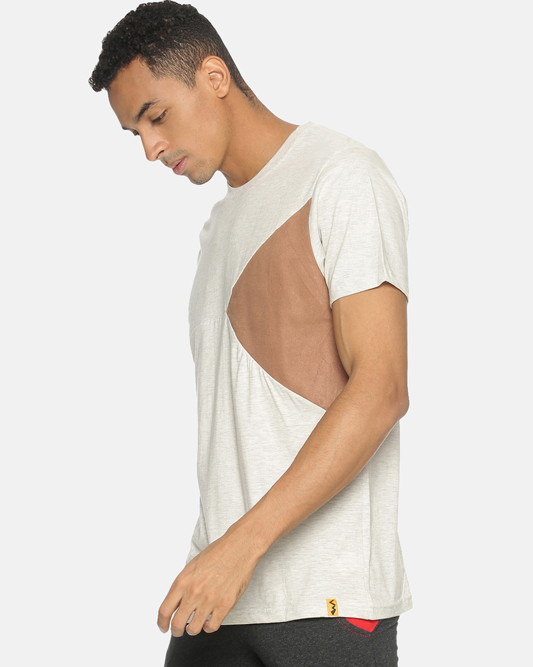Shop Men's Cream Color Block Stylish Casual T-shirt-Back