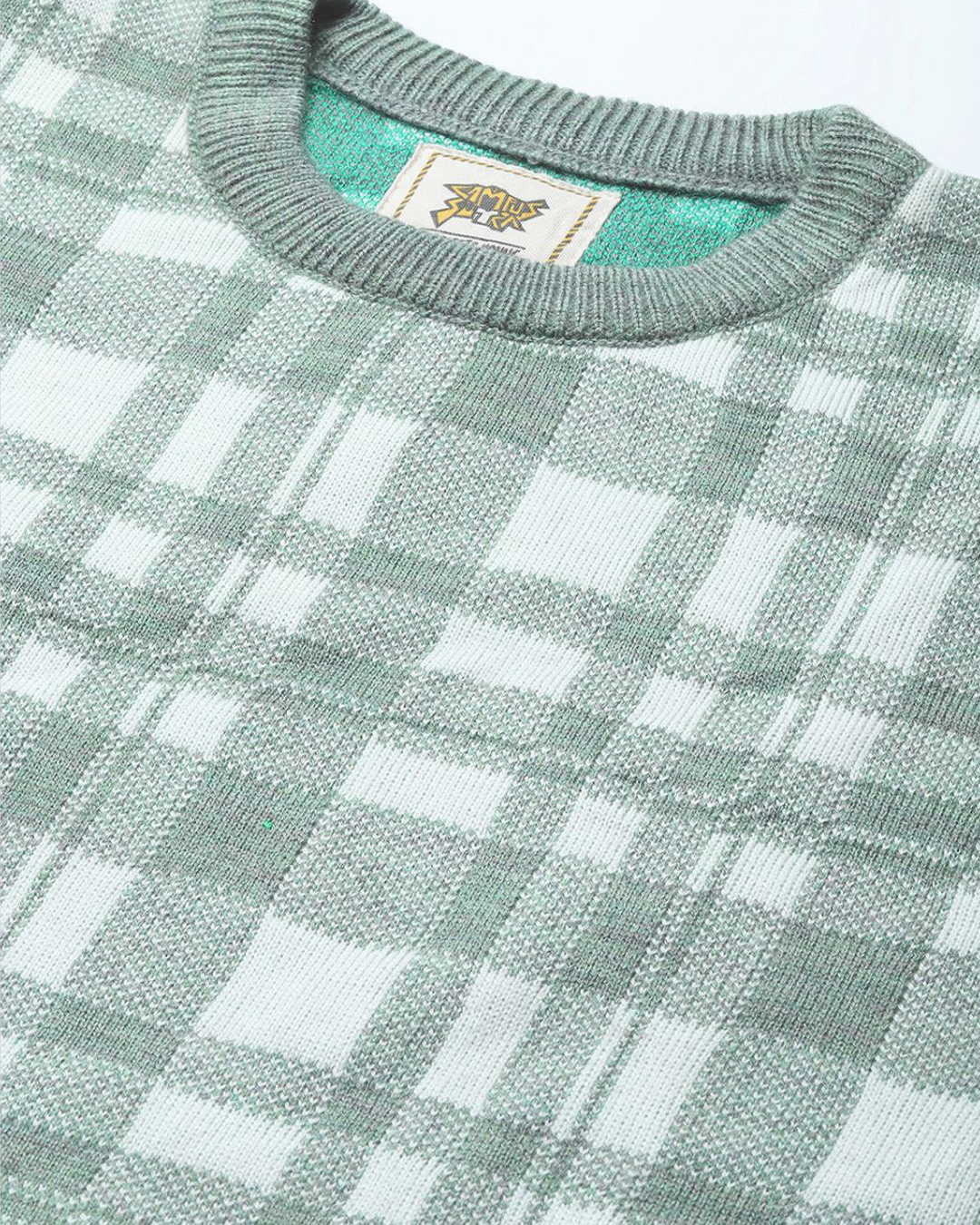 Shop Men's Green Stylish Checkered Casual Sweater-Back