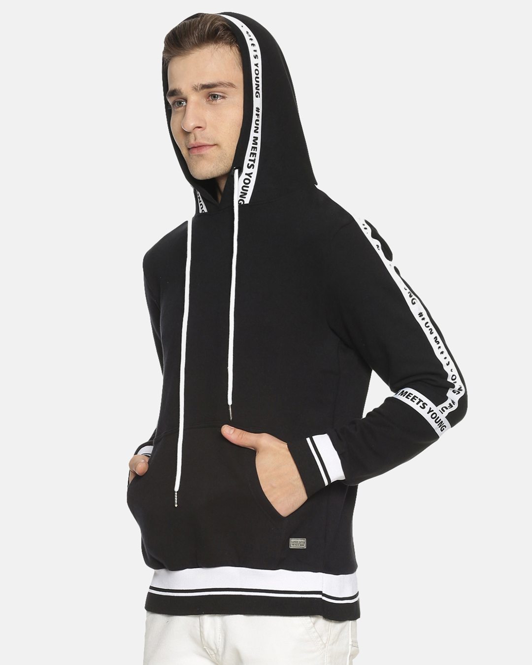 Shop Men's Black Stylish Solid Casual Hooded Sweatshirt-Back