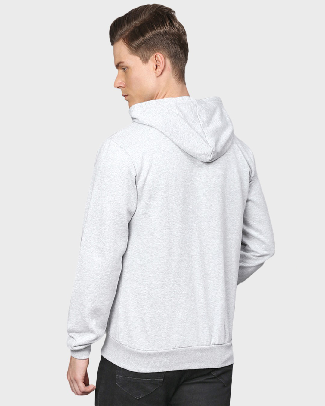 Shop Men's Grey Zipper Solid Full Sleeve Stylish Casual Hooded Sweatshirt-Back