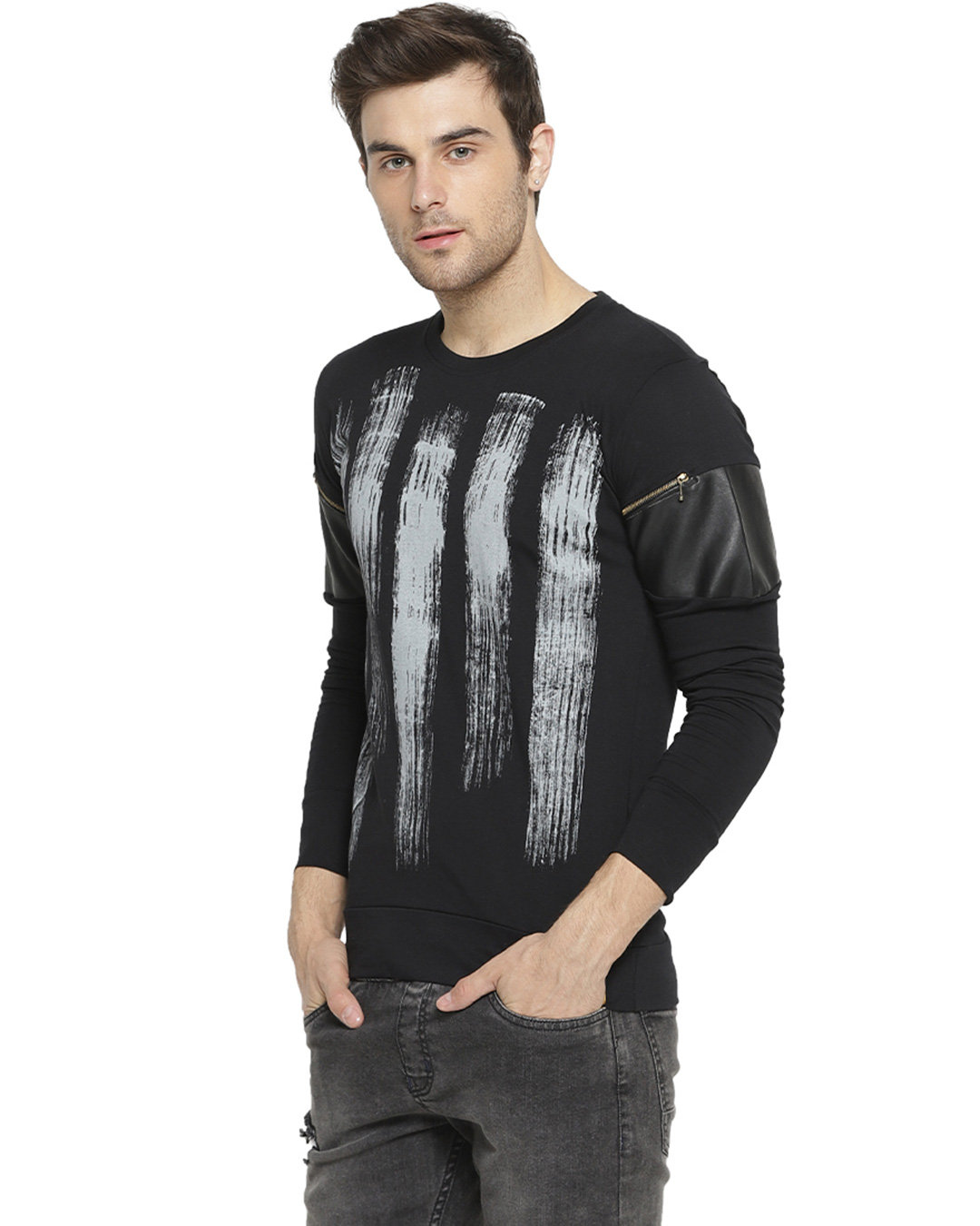 Shop Printed Men's Round Neck Black T-Shirt-Back