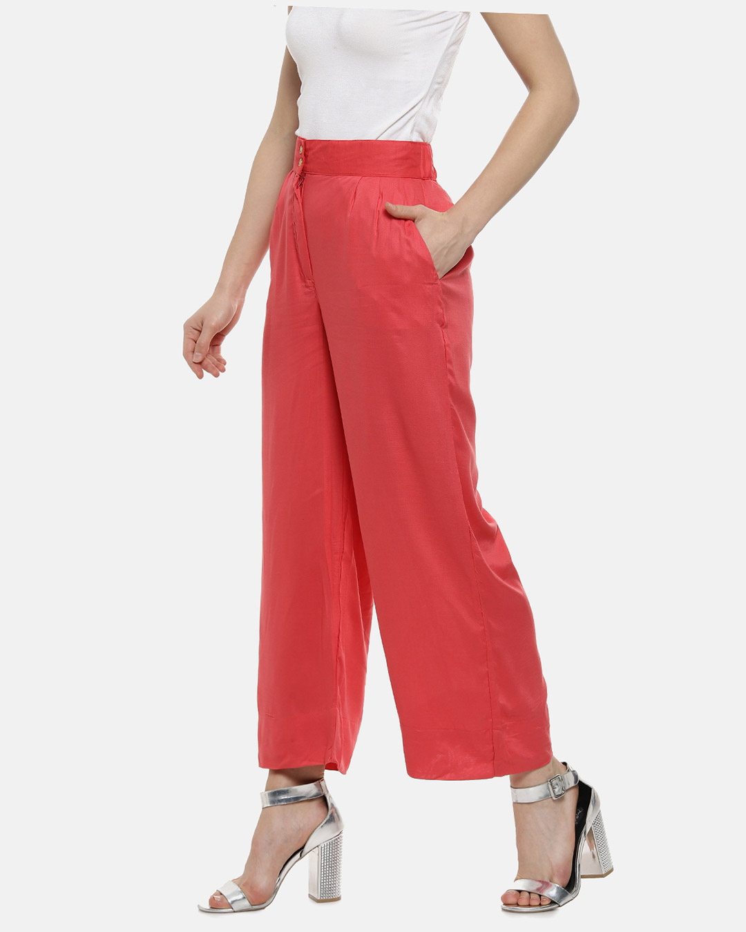 Shop Regular Fit Women Red Stylish New Trends Casual  Palazzos-Back